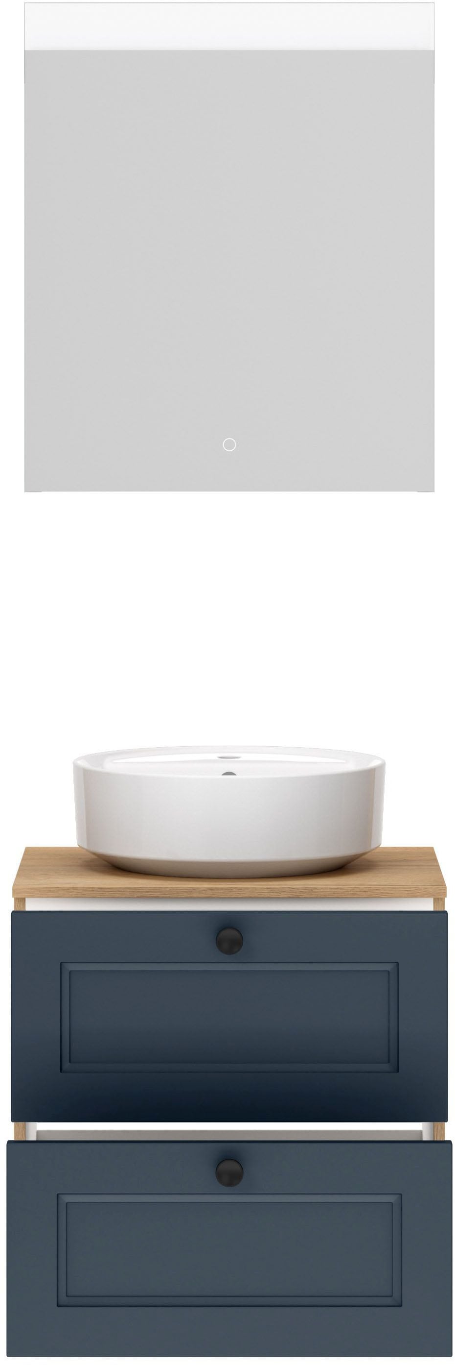 nobilia® Badmöbel-Set »Cascada« Set, inkl.  Aufsatzwaschbecken und beleuchtetem  Spiegel mit Touch-Sensor, 2 Stk. tlg.