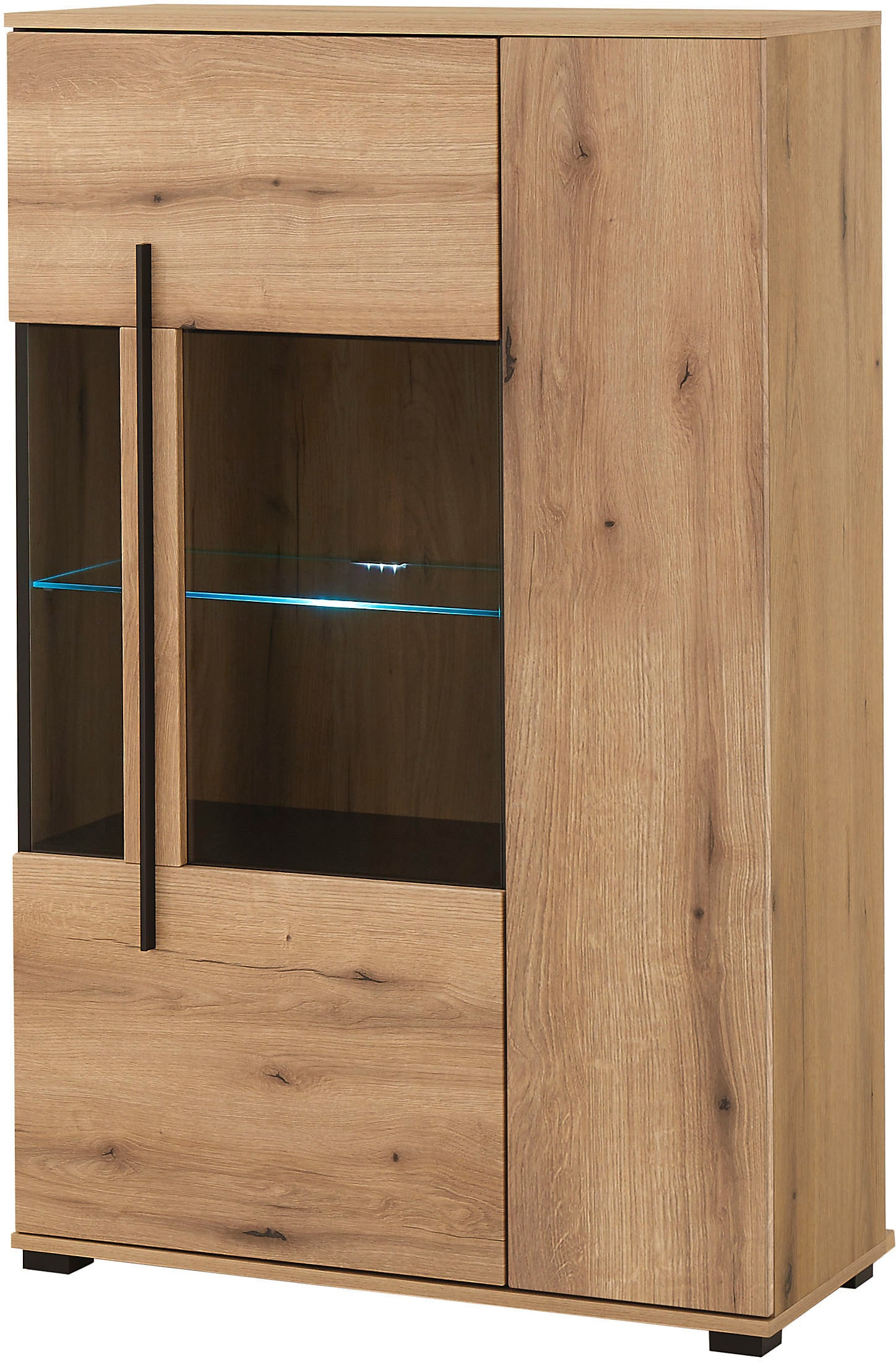 INOSIGN Vitrine »Cantara, Vitrinenschrank in Eiche Evoke oder weiß, Standvitrine«, schwarzer Stangengriff, ausreichend Stauraum, vielseitig einsetzbar
