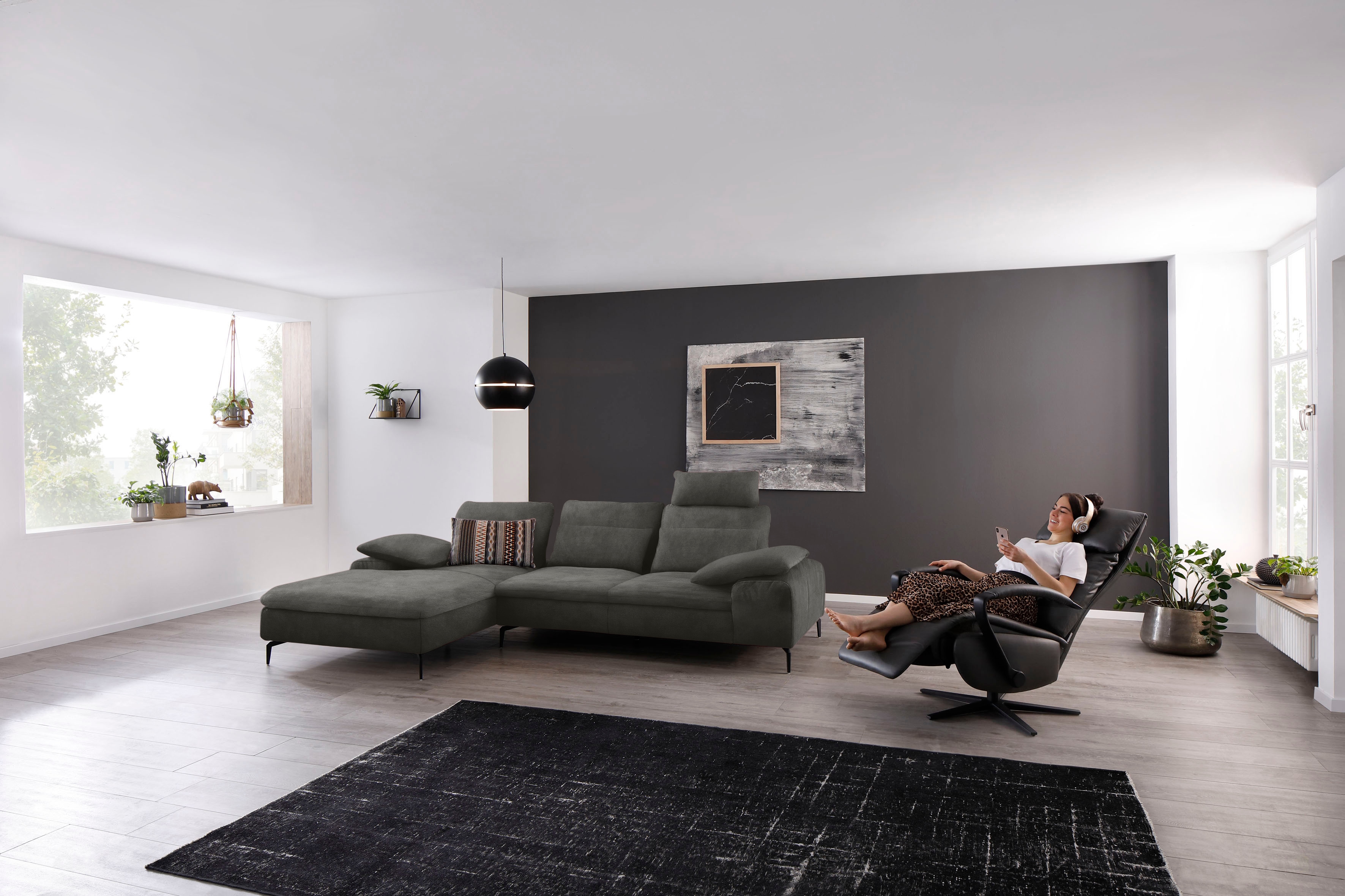 W.SCHILLIG Ecksofa "valentinoo, Designsofa, bequem, elegant und zeitlos, L-Form" inklusive Hocker, mit Sitztiefenverstellung, Breite 299 cm