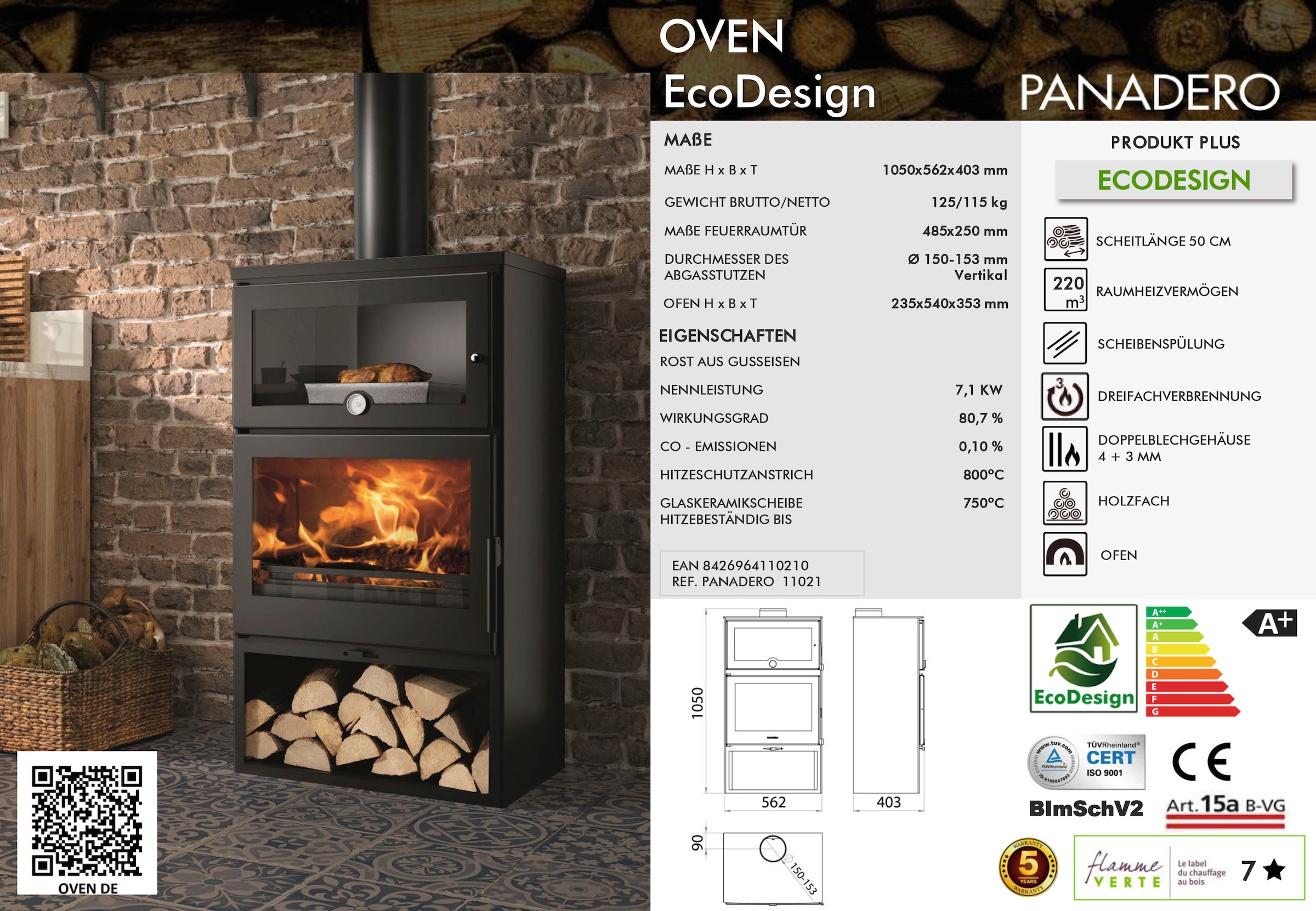 Panadero Kaminofen »Kaminofen auf BAUR Oven Rechnung Ecodesign« 