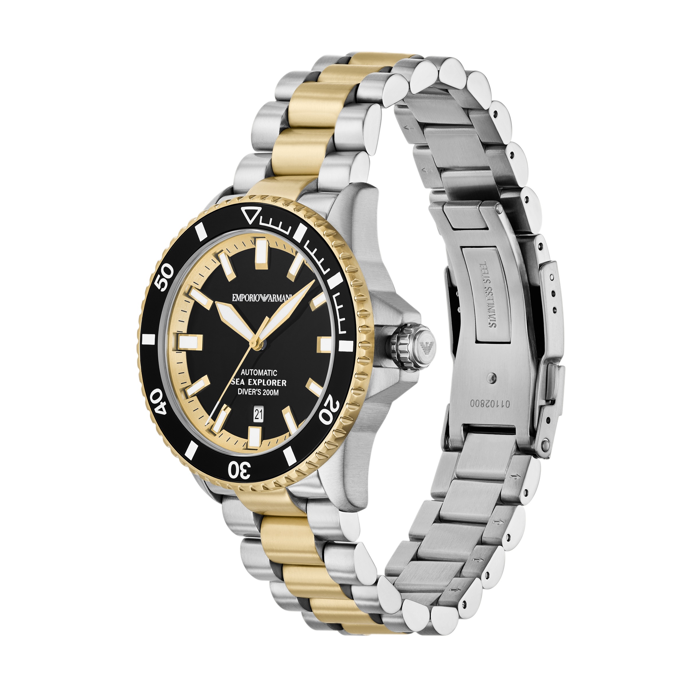 Emporio Armani Automatikuhr, Armbanduhr, Herrenuhr, Mechanische Uhr, Edelstahlarmband, analog, Tag