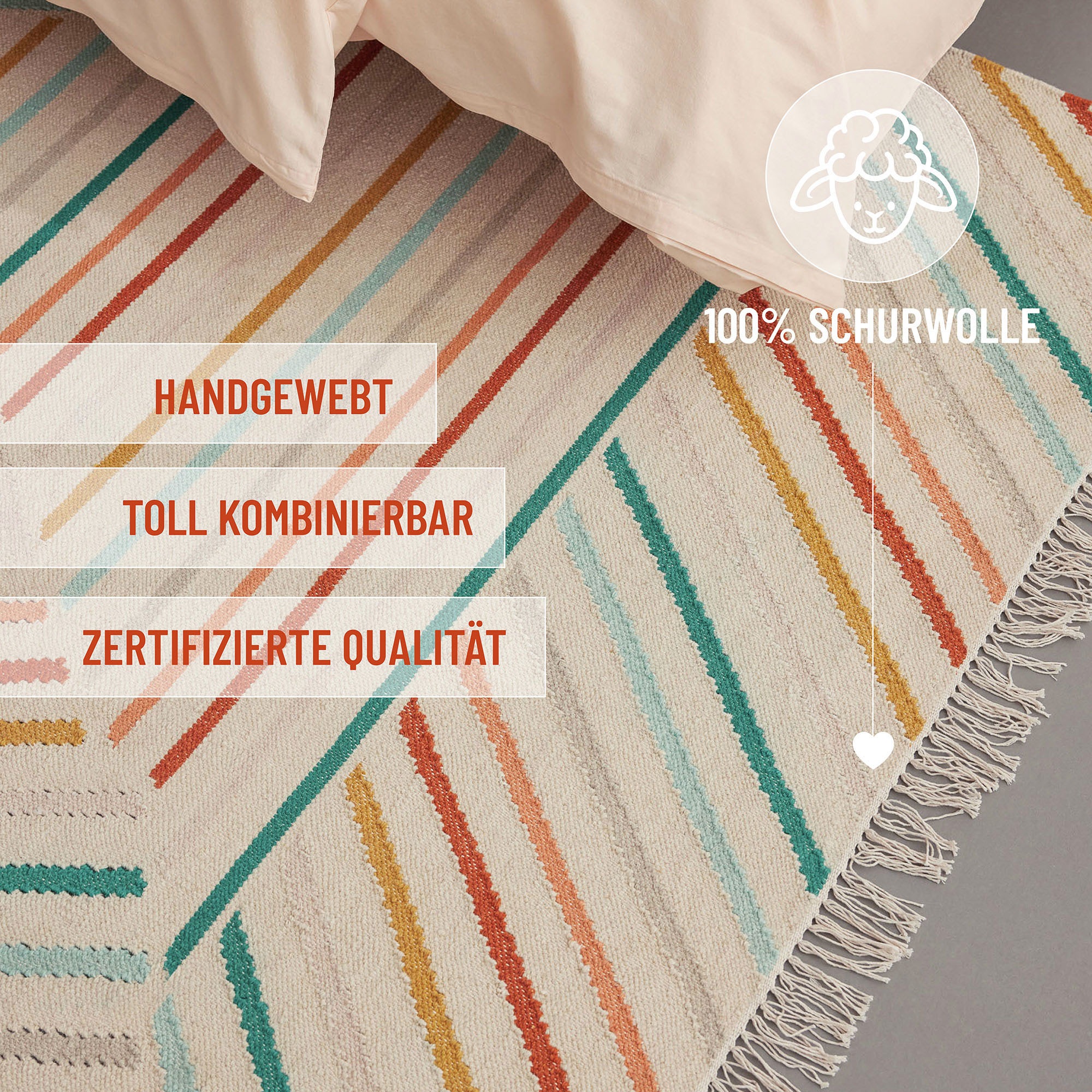 Teppich WECON HOME "Modern Pop", bunt (multi), B:140cm H:5mm L:200cm, Schurwolle, Teppiche, Teppich, handgewebt, robust, strapazierfähig, skandinavisch, Naturfaser 3