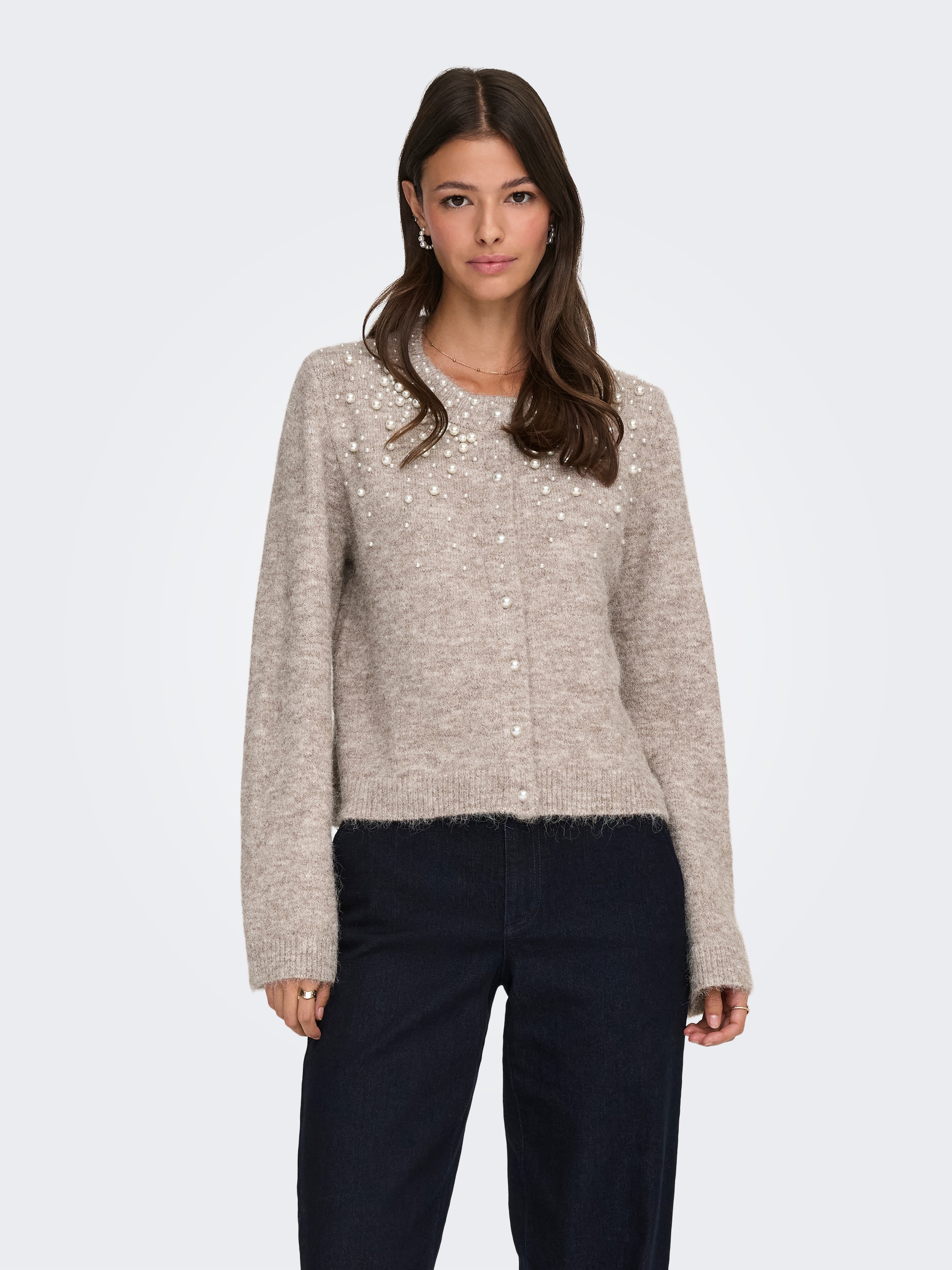ONLY Strickjacke "ONLMIGGIE LS O-NECK PEARL CARDIGA EX KNT" Materialmix, re günstig online kaufen