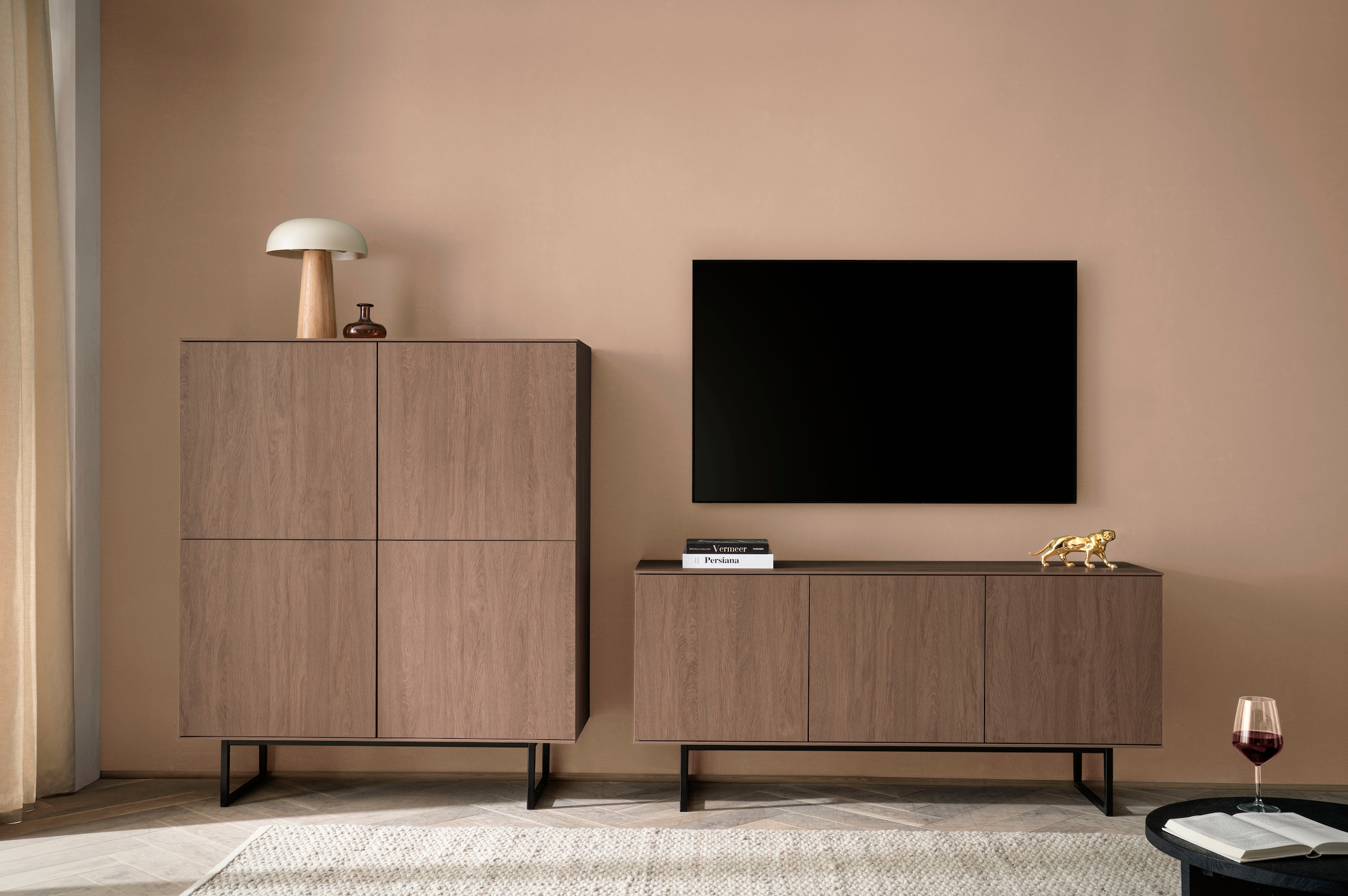 Home affaire Wohnzimmer-Set »Lund, moderne Anbauwand, Wohnzimmer-Set in Stone Oak oder Nussbaum« 2 Stk. tlg.