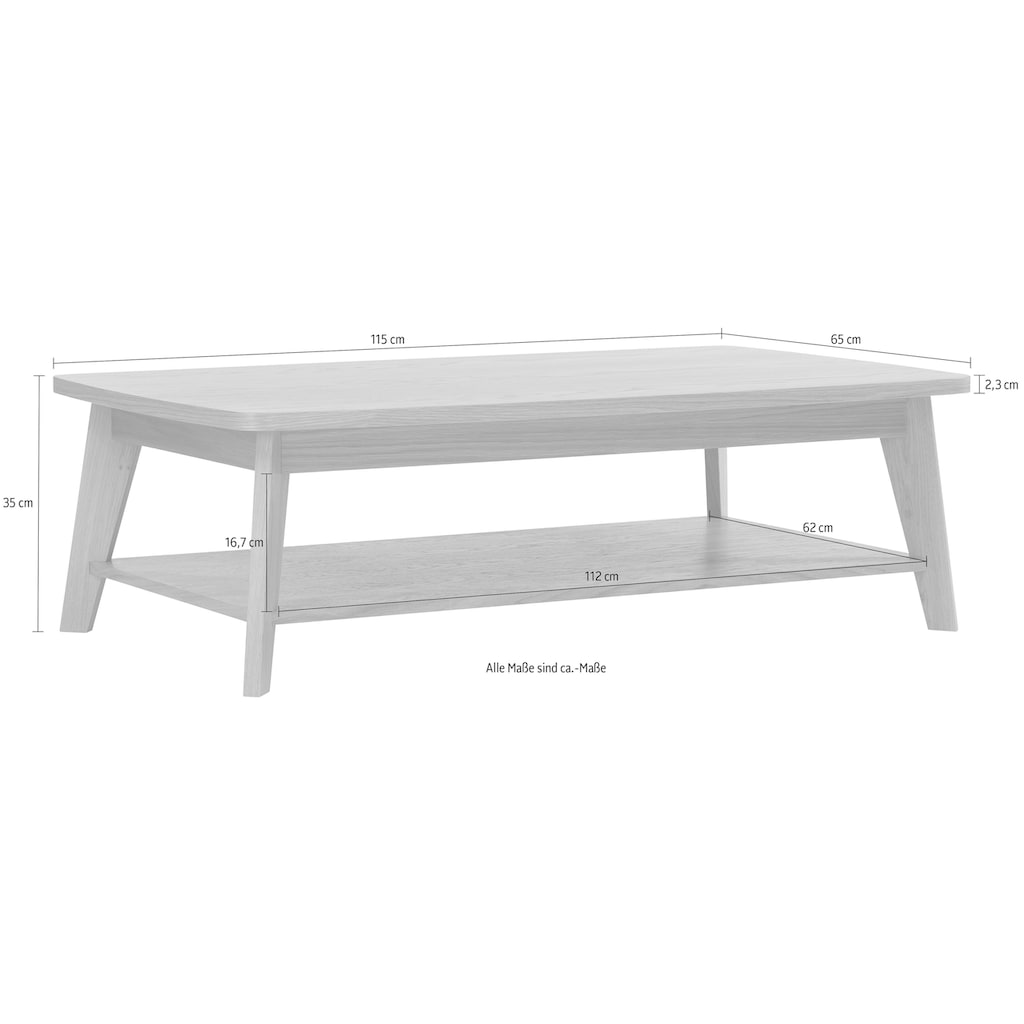 Woodman Couchtisch »Bórgvin«, Breite 115 cm, zeitloses Design, mit 1 Ablageboden, Holzfurnier Eiche