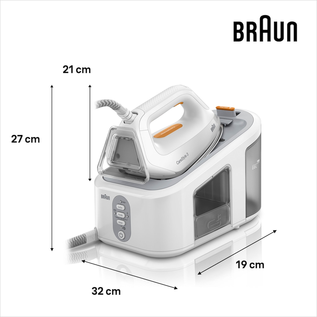 Braun Dampfbügelstation »CareStyle 3 IS3132WH«, weiß, max. Dampfmenge 400g/min, Rückwärtsbügeln über Knöpfe