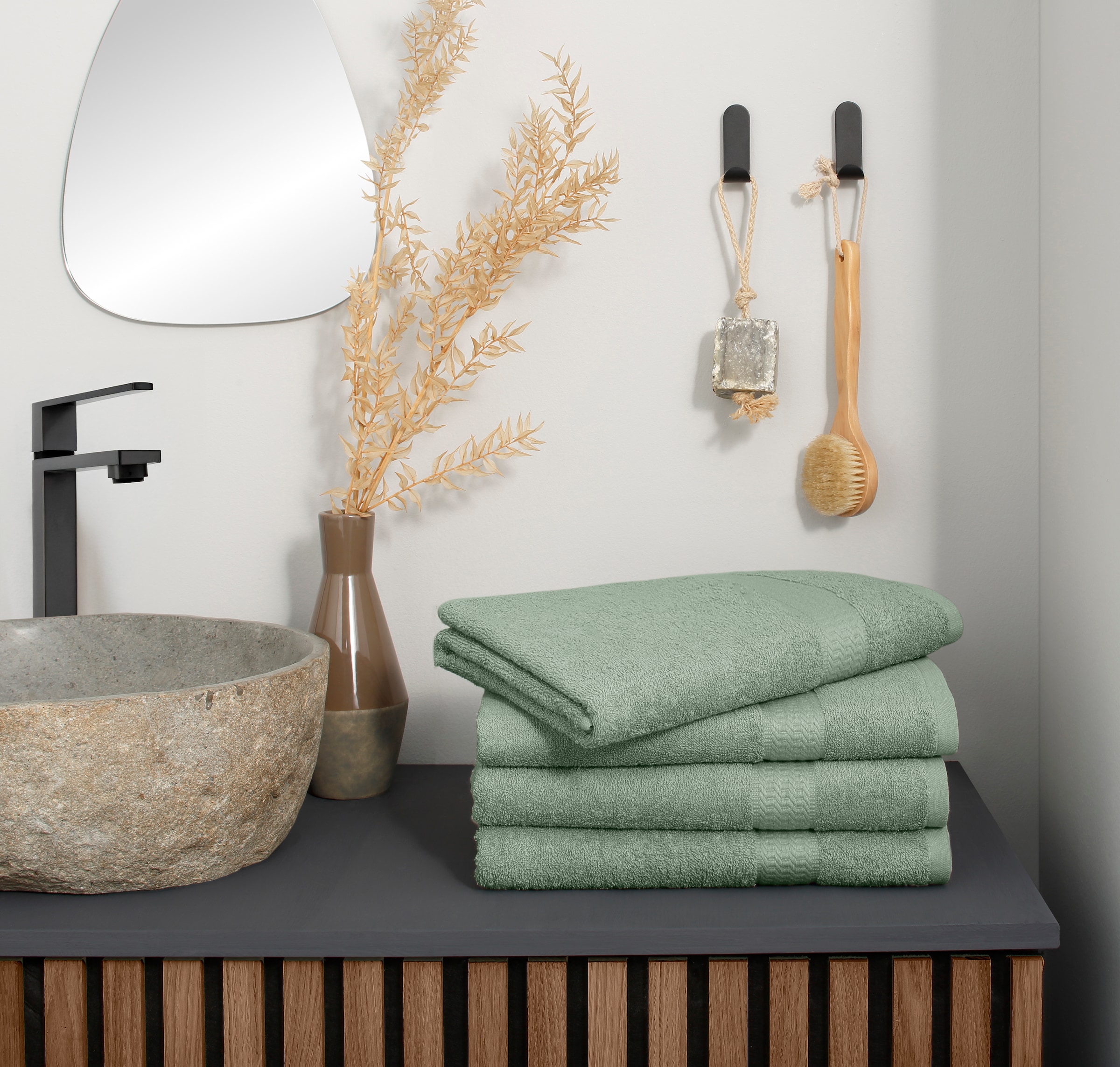 my home Duschtücher »Juna, als Set und Serie erhältlich, 4 Duschtücher, 70x140cm« Handtuch Set, 100% Baumwolle, mit Bordüre, Uni-Farben, weich