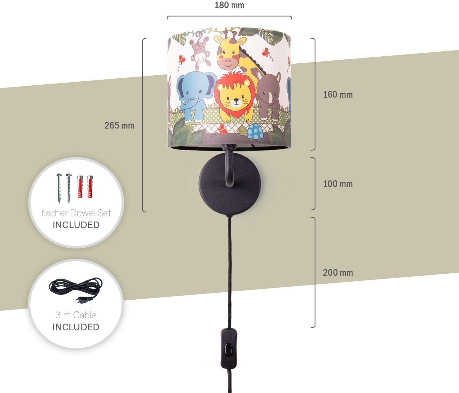 Paco Home »Diamond Wandleuchte 634«, Kabellänge 3m Kinderlampe | âˆ…18cm flammig-flammig, E14 Zoo 1 Mit BAUR Innen Tiere