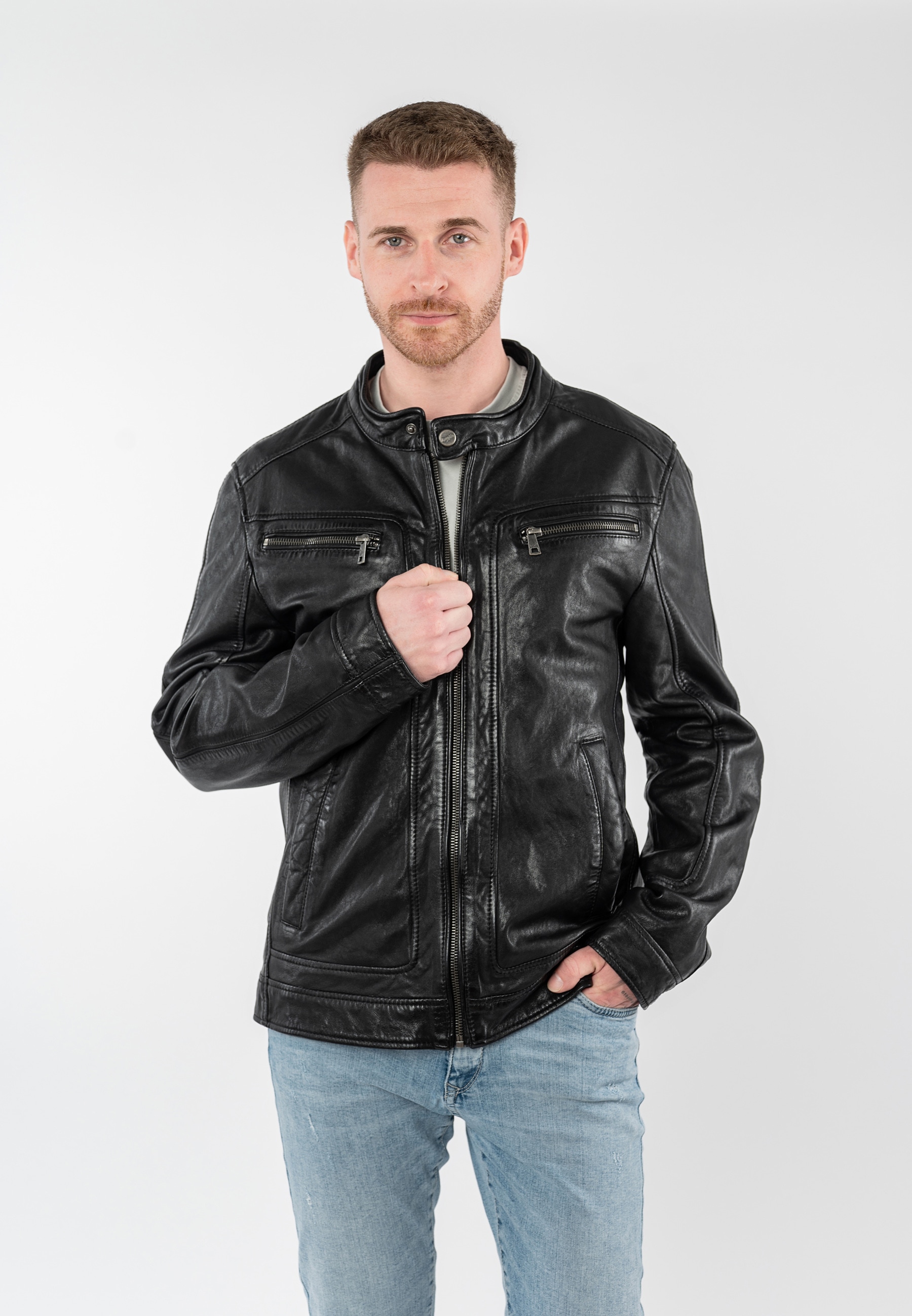 Mauritius Lederjacke "MMRoley" mit Bikerkragen günstig online kaufen