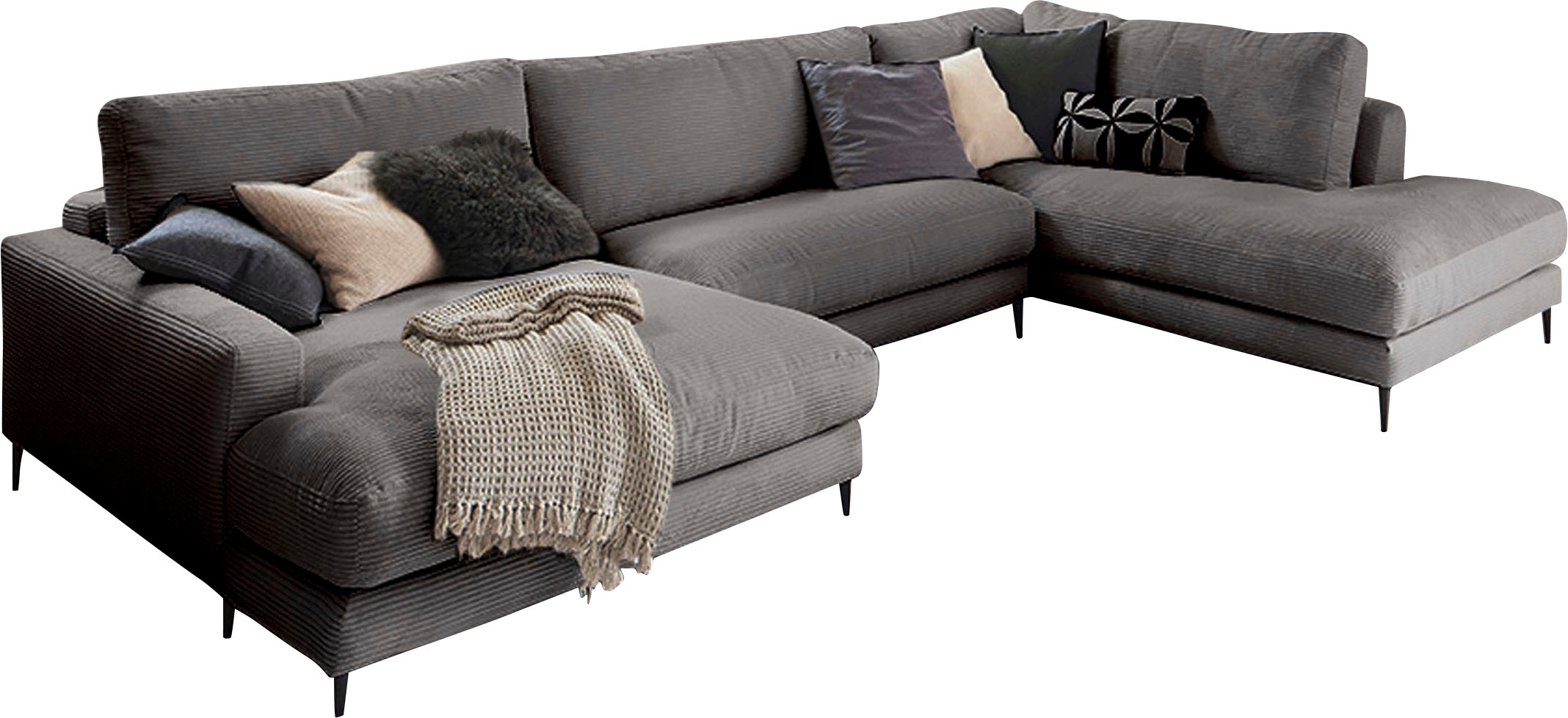 INOSIGN Wohnlandschaft »Downtown XXL B/T/H: 341/223/84 cm Loungemöbel zum Relaxen«, weicher Sitzkomfort, Cord-Bezug, weicher Sitzkomfort U-Form