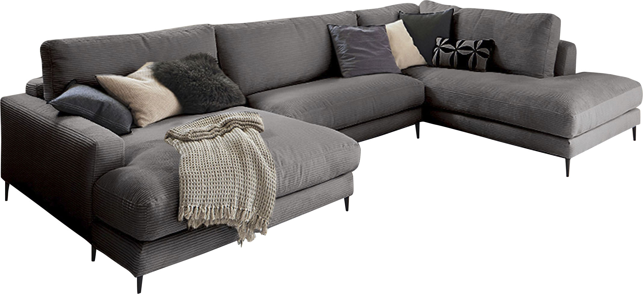 Thumbnail - INOSIGN Wohnlandschaft "Downtown XXL B/T/H: 341/223/84 cm Loungemöbel zum Relaxen", weicher Sitzkomfort, Cord-Bezug, wei...