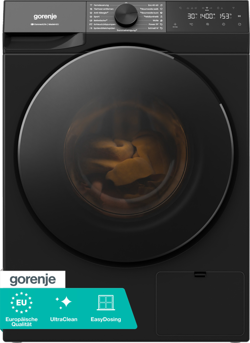 GORENJE Waschmaschine G400 "W53G484A3P1B" 8 kg 1400 U/min 30% besser als Energieklasse A, Trommelreinigungsprogramm