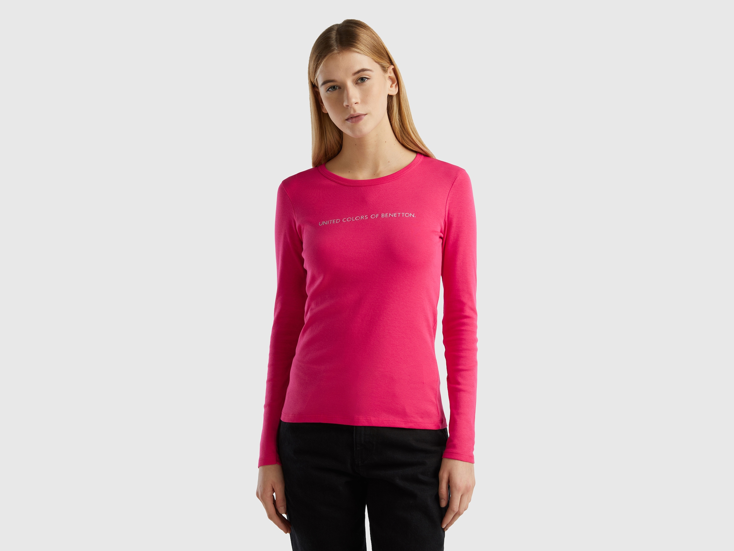 United Colors of Benetton Langarmshirt, mit Glitzereffekt Labelprint für  kaufen | BAUR