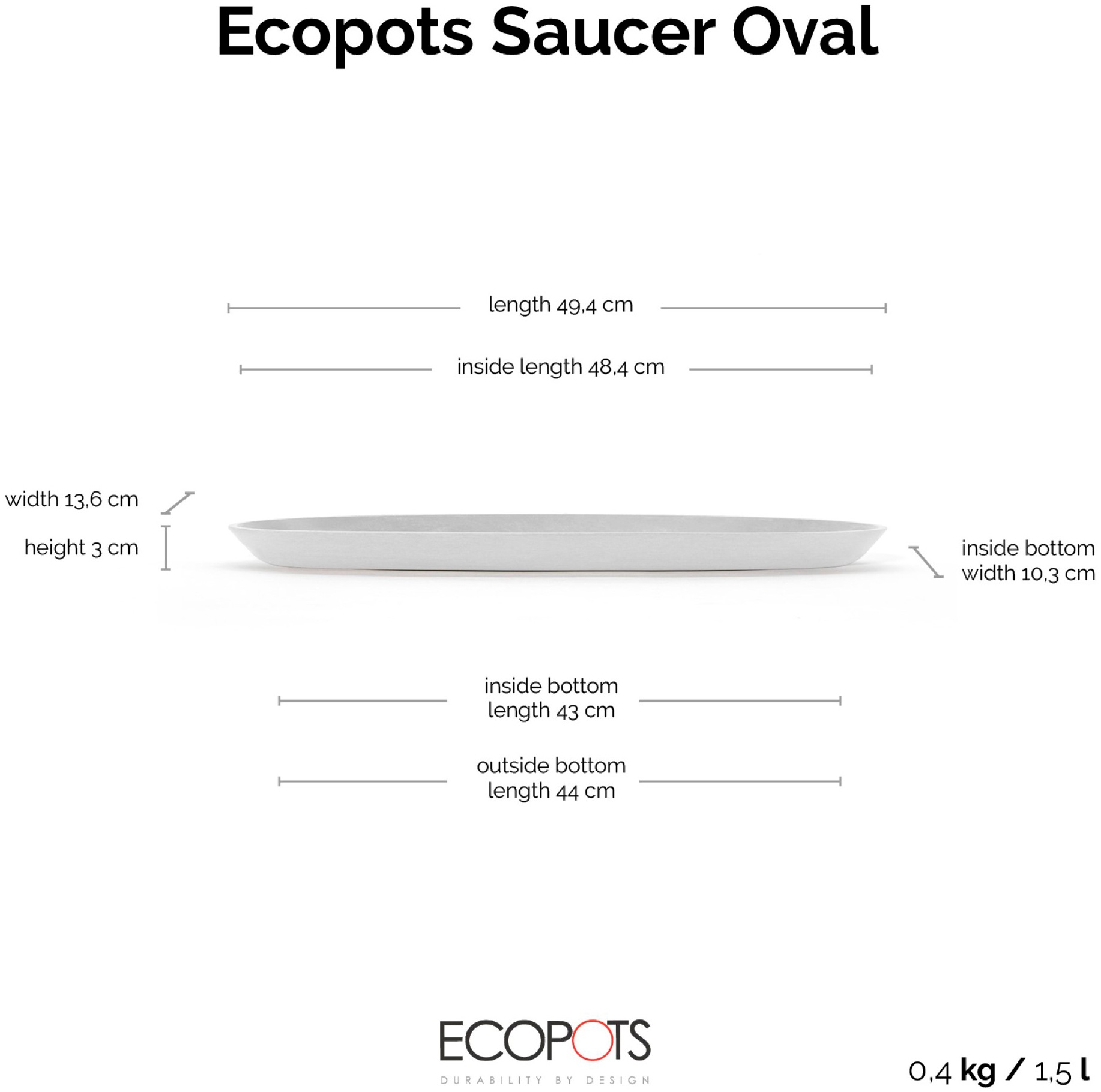 ECOPOTS Topfuntersetzer »Oval Lang Weiß«, für innen und außen: frostsicher, bruchsicher und lichtbeständig