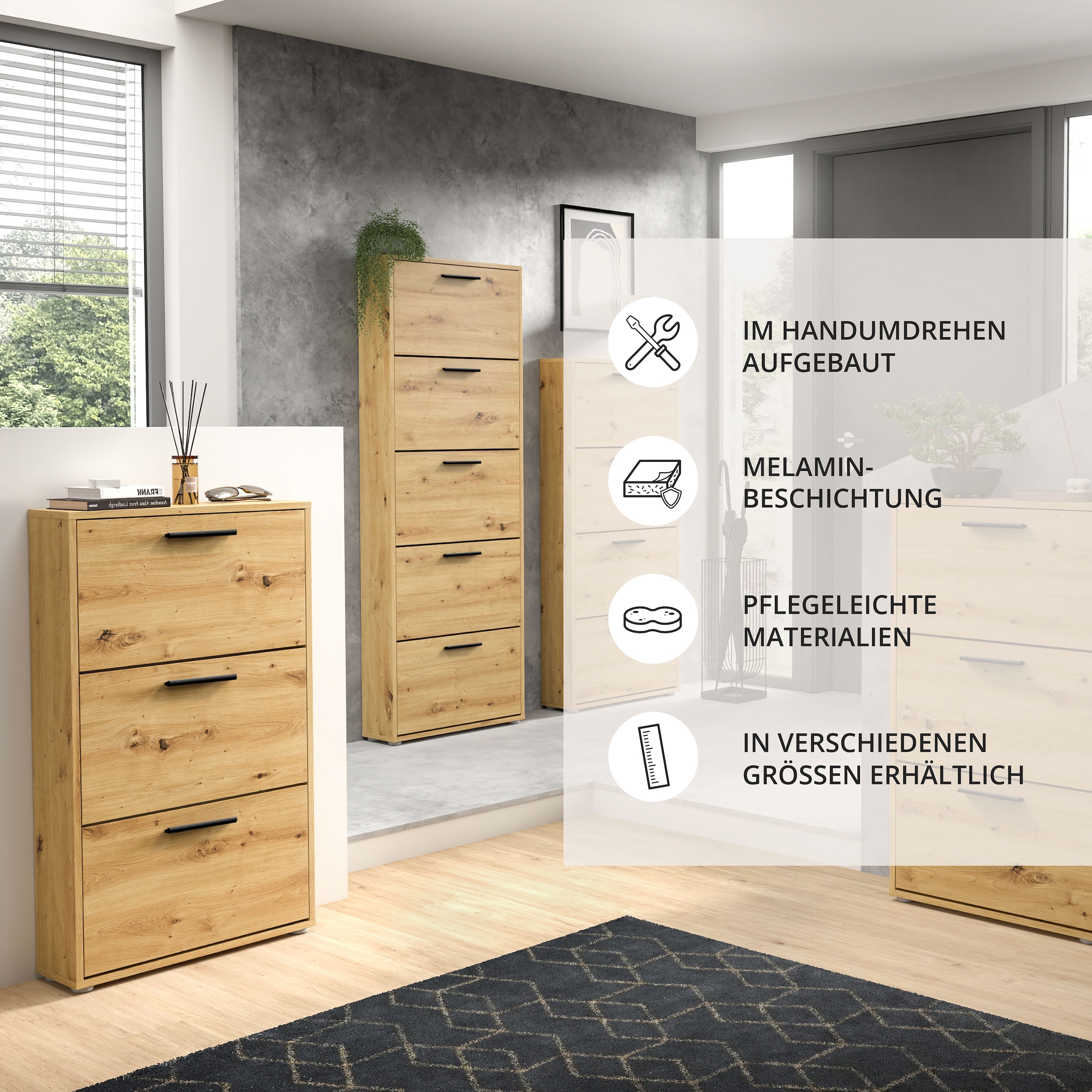 HBZ Schuhkipper »Sam Schuhkipper, Schuhschrank BxHxT 59x103x17 cm« 1 Stk. tlg. Schuhkipper, Schuhschrank mit 3 Klappen, BxHxT 59x103x17cm