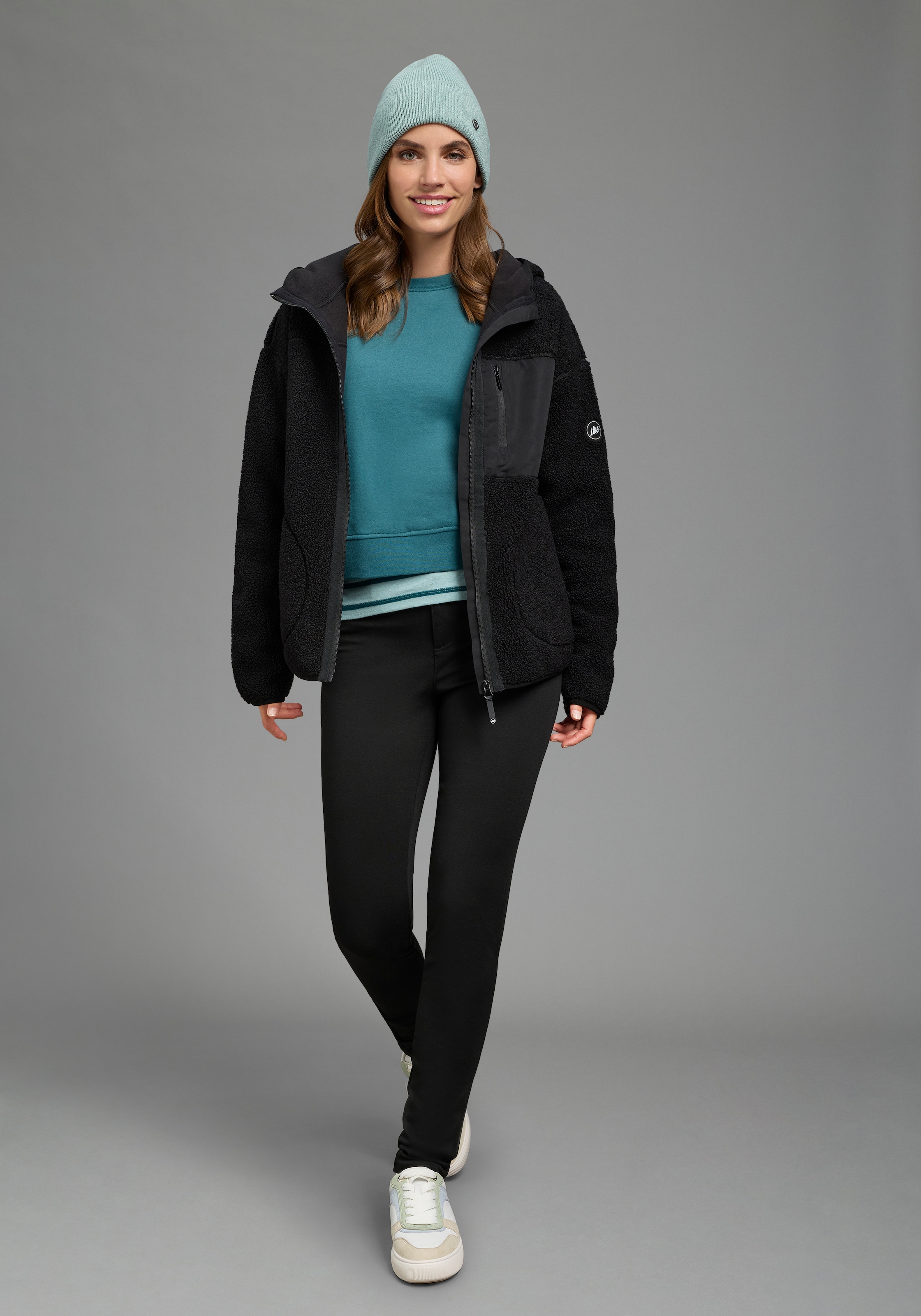 Polarino Fleecejacke mit Kapuze aus Teddy-Fleece, mit Kapuze und Brusttasche
