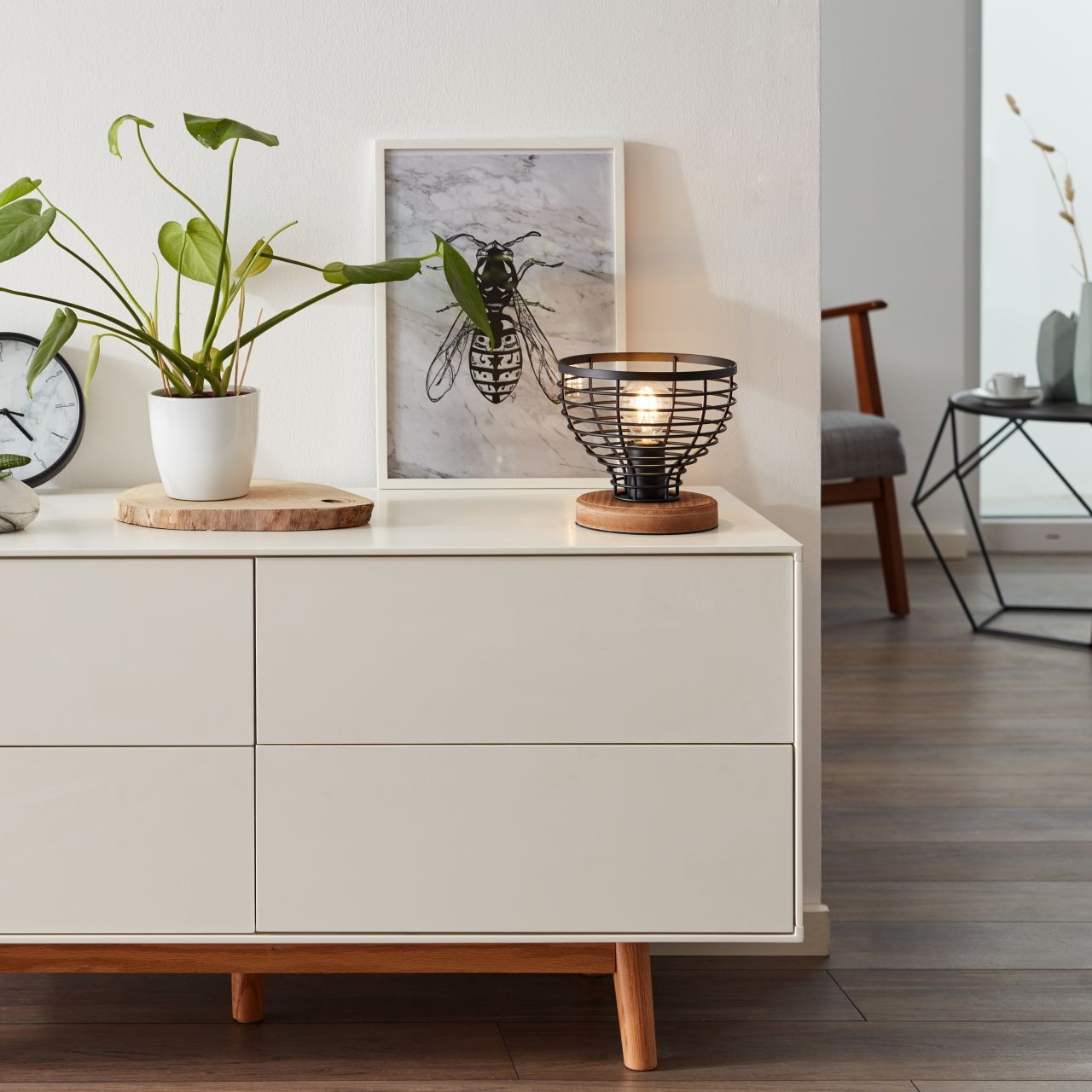 Brilliant Tischleuchte »Avia«, 1 flammig, Leuchtmittel E27 | ohne Leuchtmittel, 18,5 cm Höhe, Ø 20 cm, E27, Metall/Holz, schwarz/braun