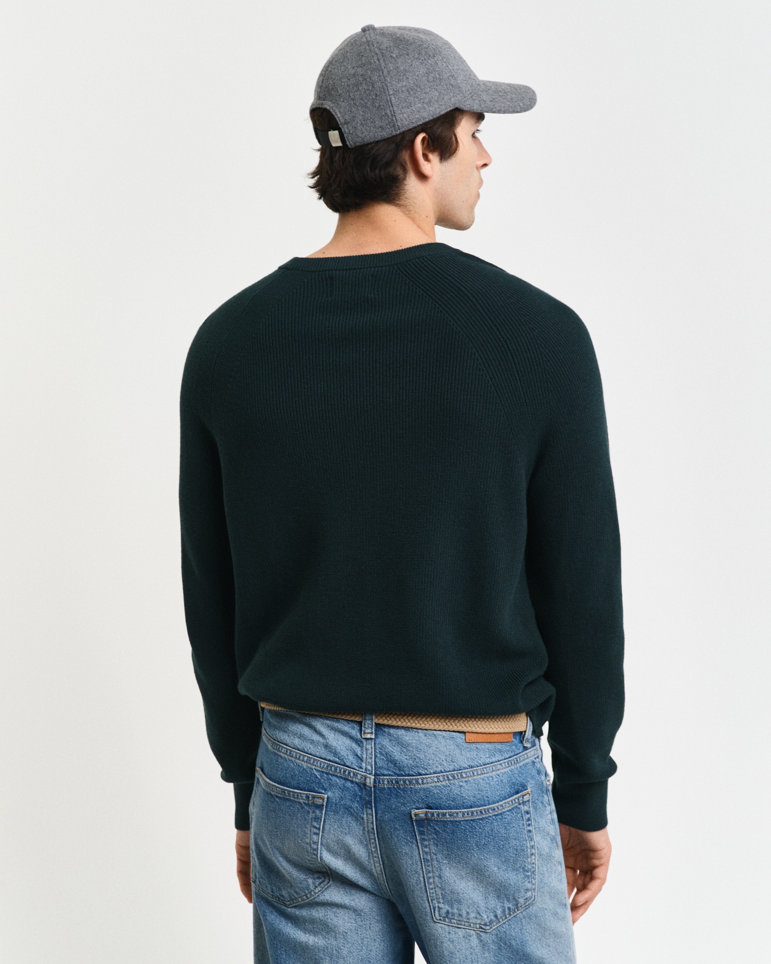 Gant Rundhalspullover »COTTON WOOL RIB C-NECK«, Rippstrickstruktur