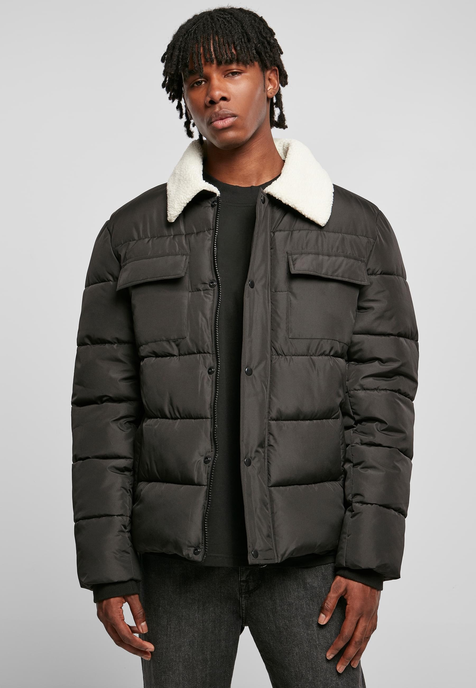 URBAN CLASSICS Winterjacke »Urban Classics Herren Sherpa Collar Padded Shirt Jacket«, (1 St.), ohne Kapuze