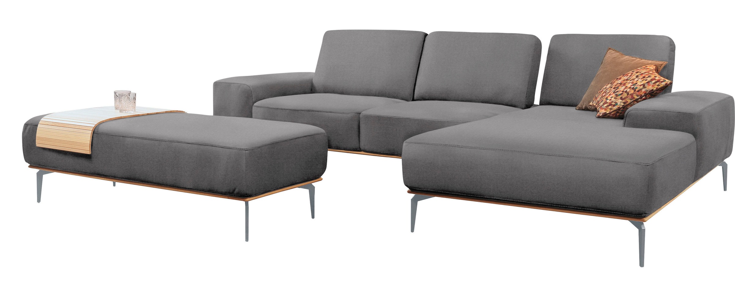 W.SCHILLIG Ecksofa »run, Designsofa mit tollem Sitzkomfort, bequem, L-Form«, mit elegantem Holzsockel, Füße in Silber matt, Breite 319 cm
