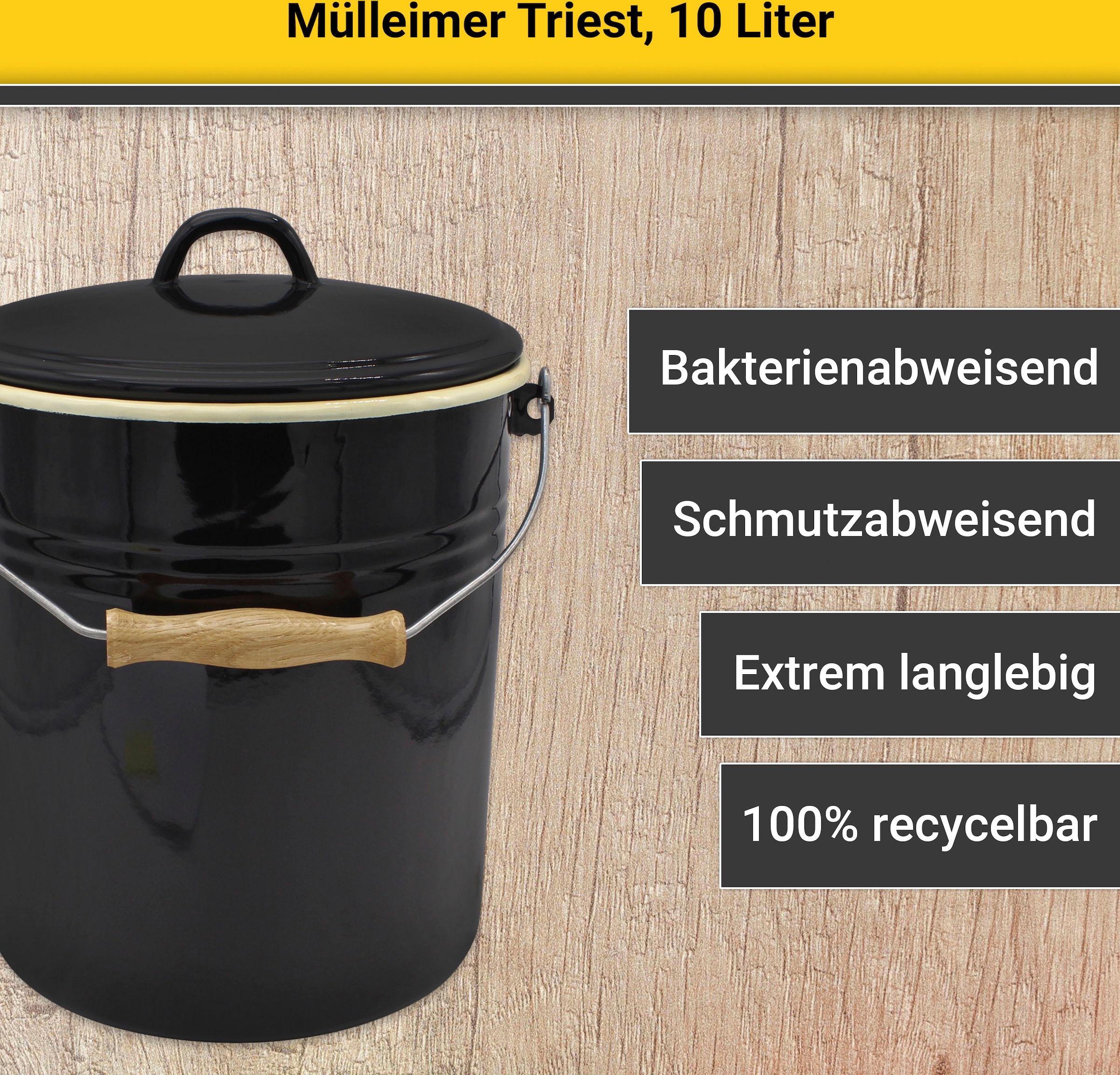 Krüger Mülleimer »Emaille Mülleimer mit Deckel«, schnitt- / kratzfeste Oberfläche, bakterienabweisend, extrem langlebig