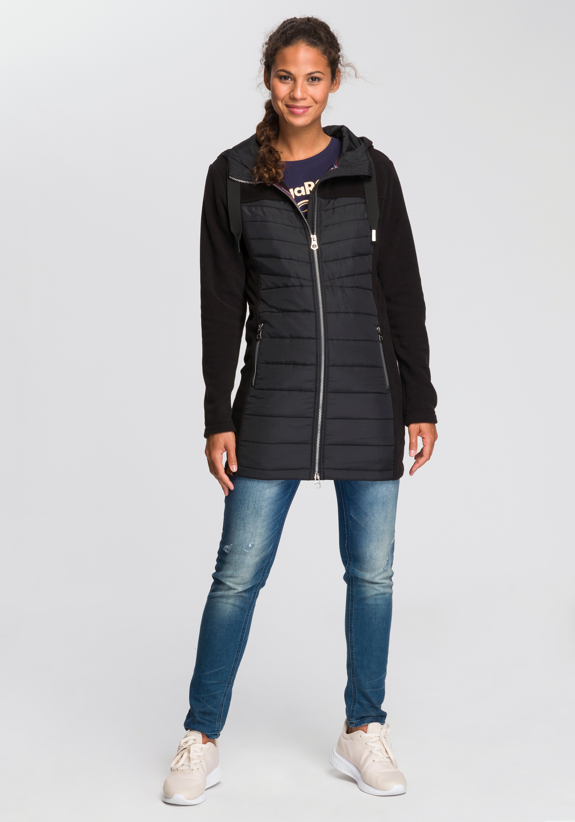KangaROOS Langjacke mit Kapuze Hybridjacke - Fleecejacke mit wattierten Bereichen