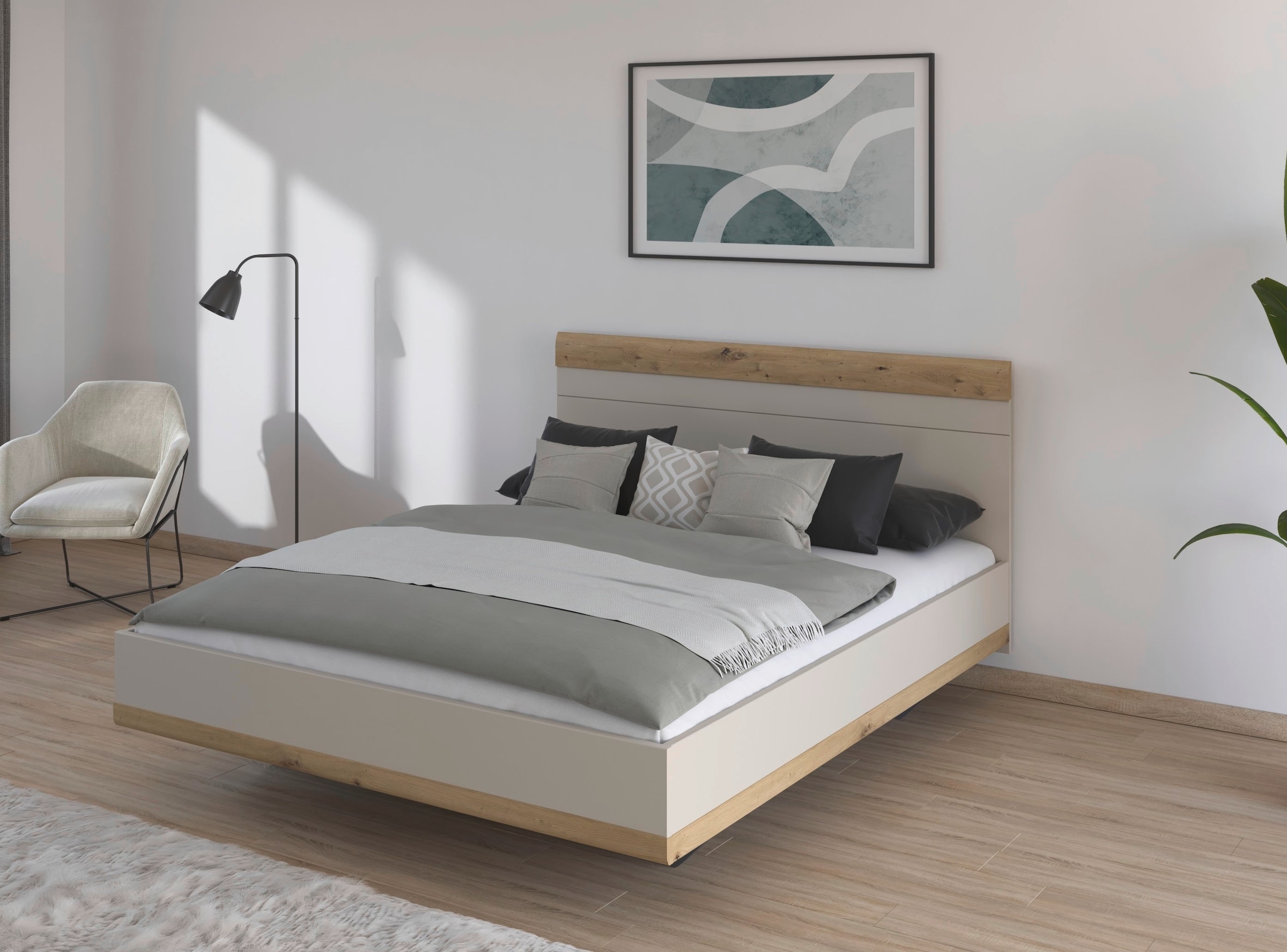 rauch "Bett Doppelbett Holzbett SAJO" mit Farb-Absetzungen in komfortabler Sitzhöhe MADE IN GERMANY