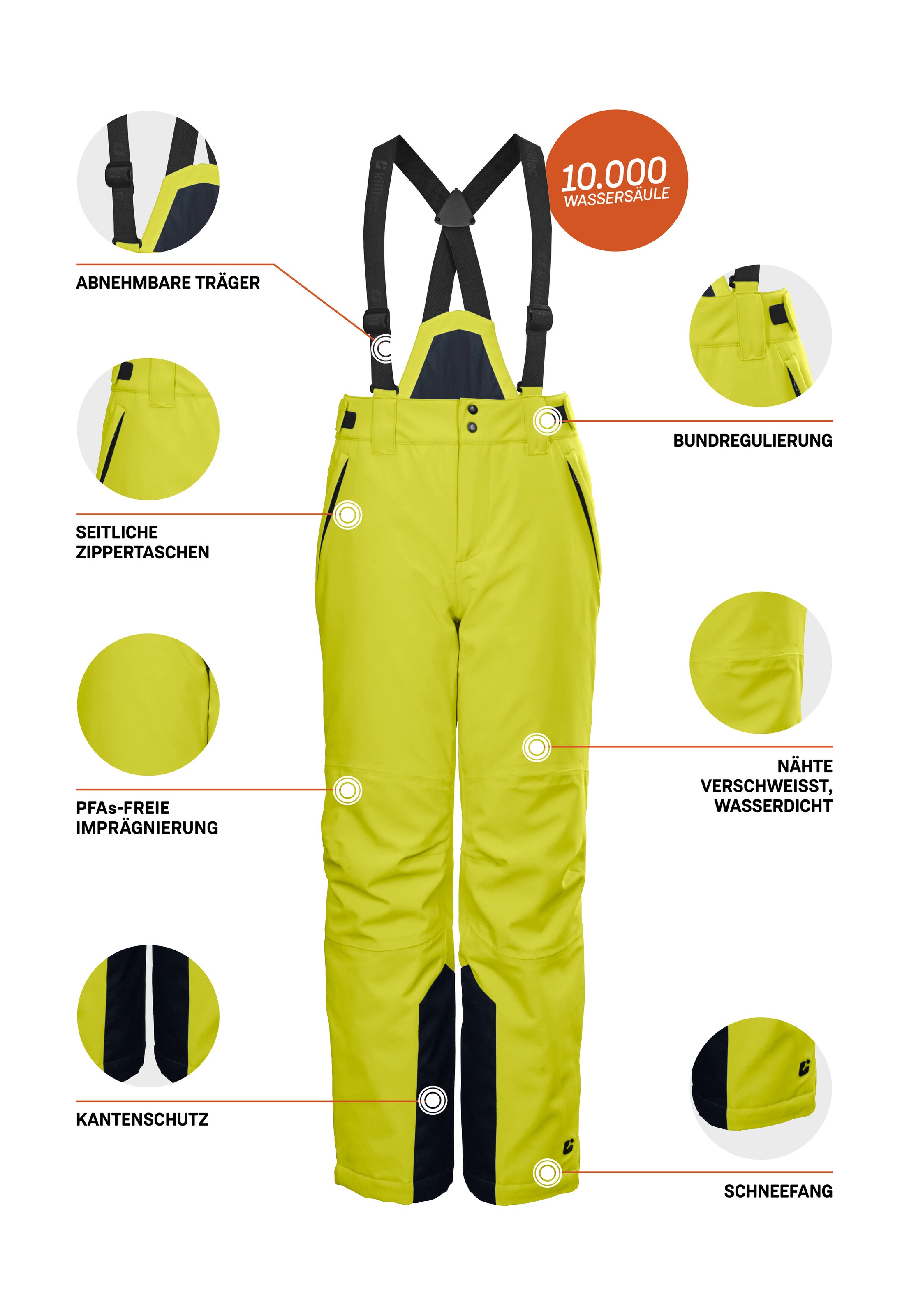 Killtec Skihose »KSW 79 BYS SKI PNTS«, Wasserdichte, atmungsaktive Skihose mit abnehmbarem Latz und Stauraum