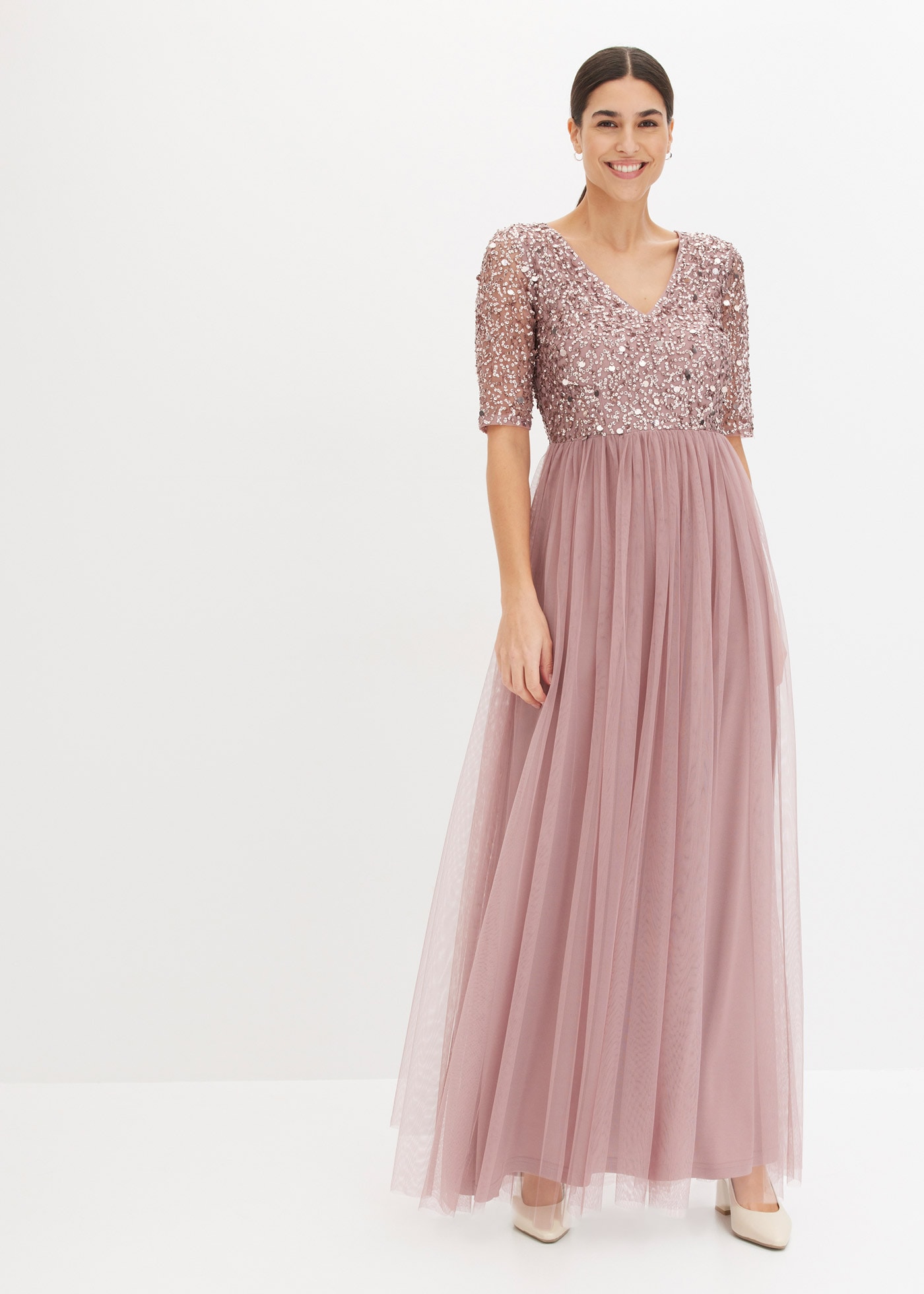 bonprix Abendkleid für festliche Anlässe, mit Tüll-Rock und Pailletten im Oberteil