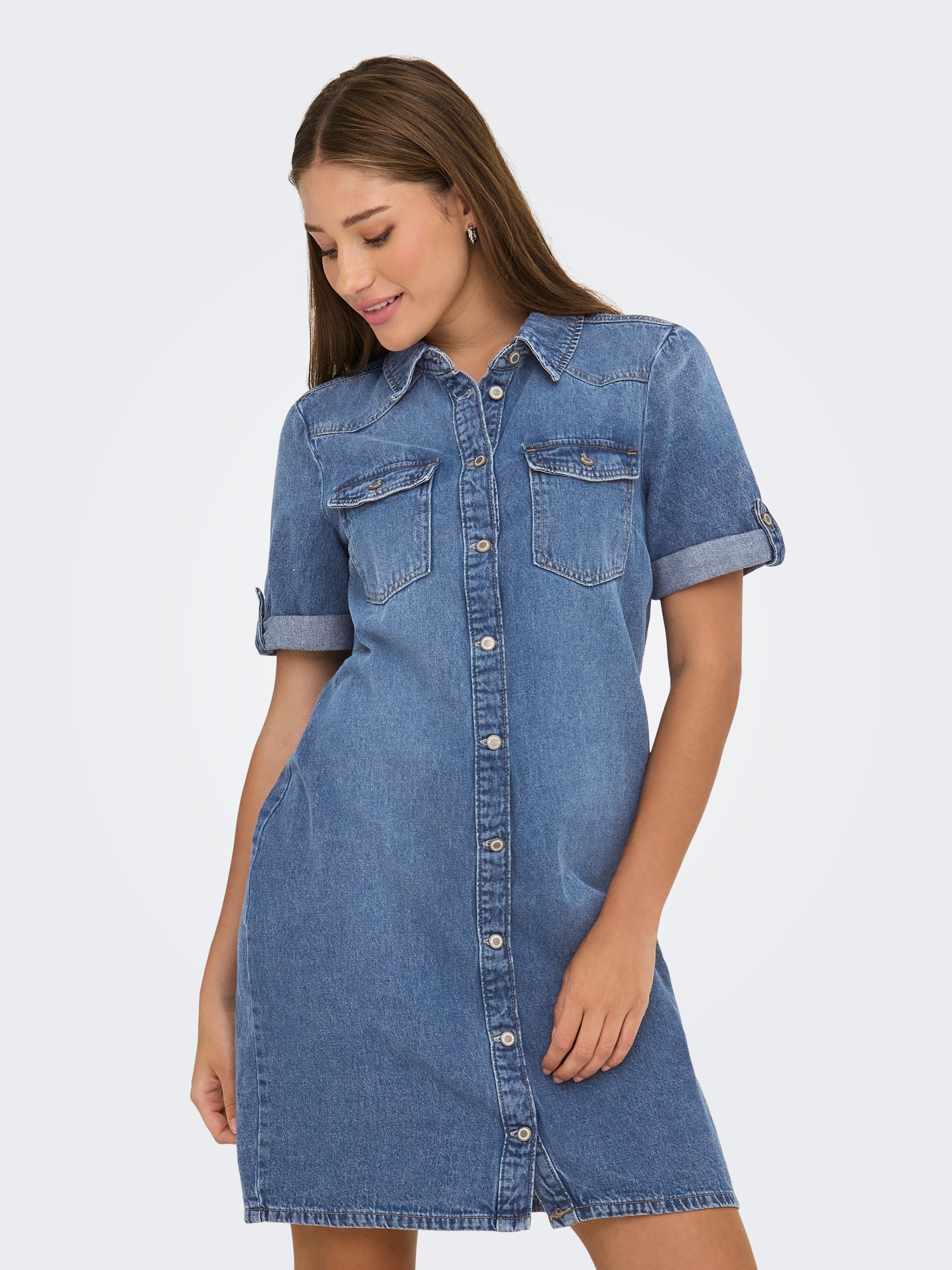 ONLY Jeanskleid "ONLLISA – Denimkleid mit Knopfleiste und Brusttaschen" Bru günstig online kaufen