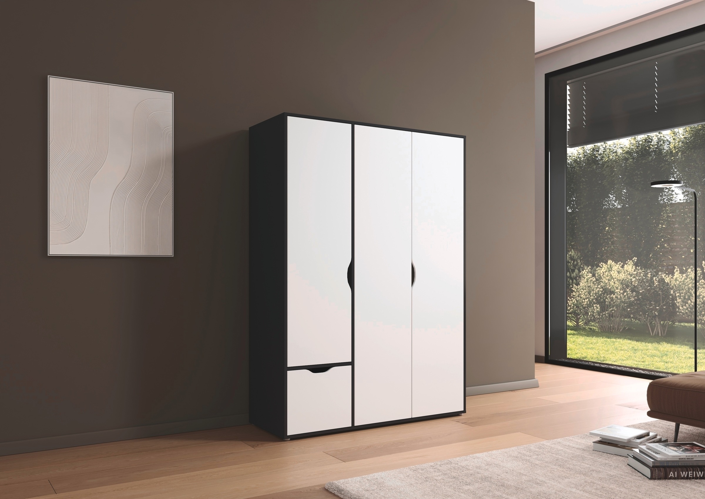 rauch Drehtürenschrank »Kleiderschrank Schrank Garderobe Wäscheschrank NARAI mit Schubladen«, (in 3 verschiedenen Ausstattungen BASIC/CLASSIC/PREMIUM), Griffausfräsungen für eine grifflose Optik TOPSELLER MADE IN GERMANY