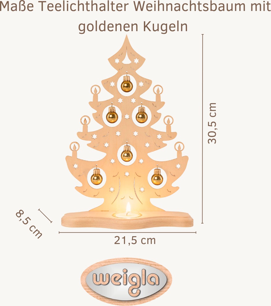 Weigla Teelichthalter "Weihnachtsbaum mit goldenen Kugeln, NATUR", Erzgebir günstig online kaufen