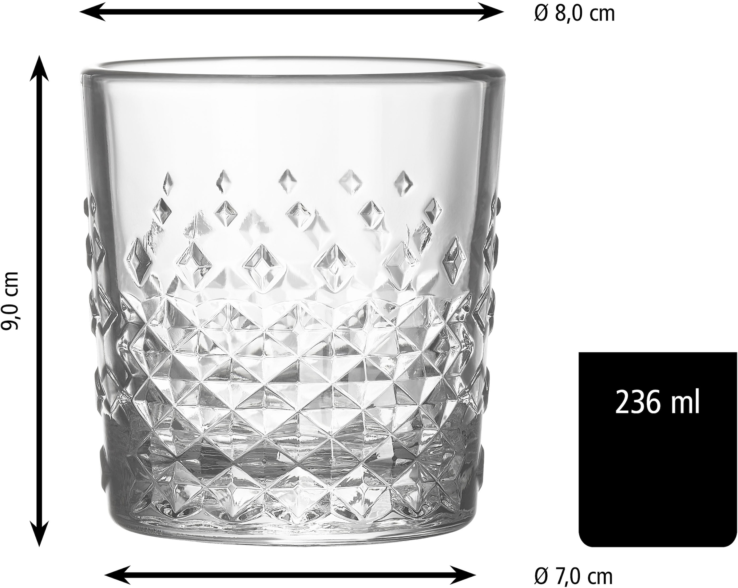 LIBBEY Gläser-Set »Rocks Glas -OCULAR-, 236 ml, Ø 8 cm, H: 9 cm, 12er Set«, (Set, 12 tlg.), hochwertig verarbeitet, im modernen Design