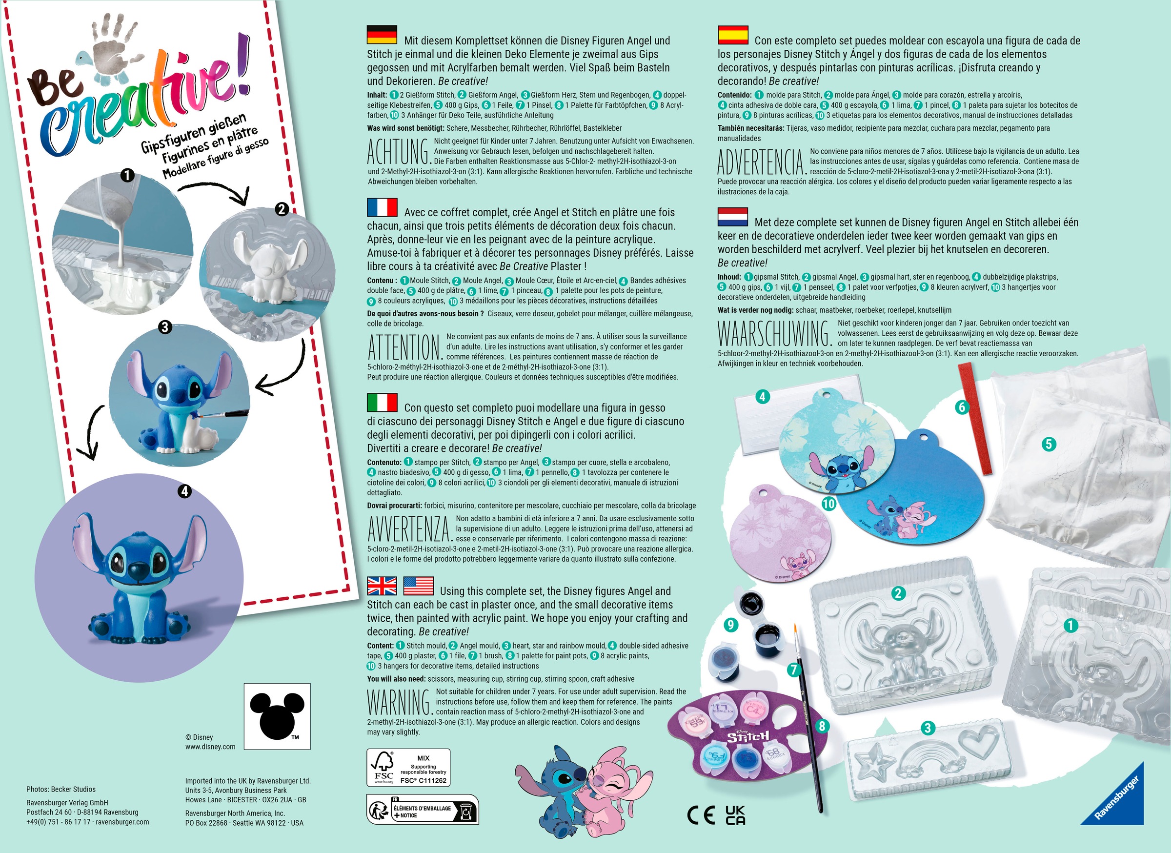 Ravensburger Kreativset »BeCreative, Bastelset Gipsgießen Disney Stitch«, Made in Europe