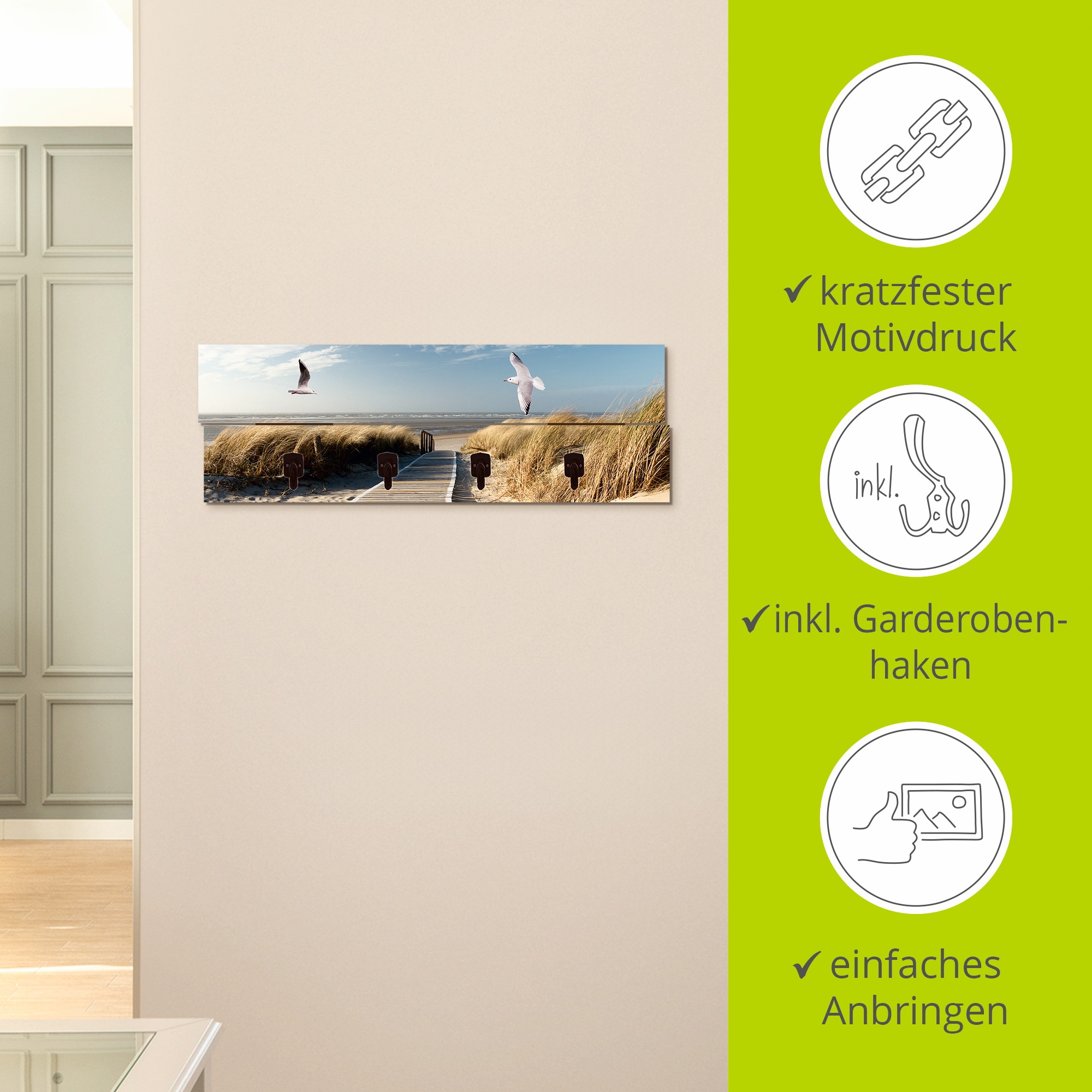 Artland Garderobenleiste »Nordseestrand auf Langeoog mit Möwen«, teilmontiert