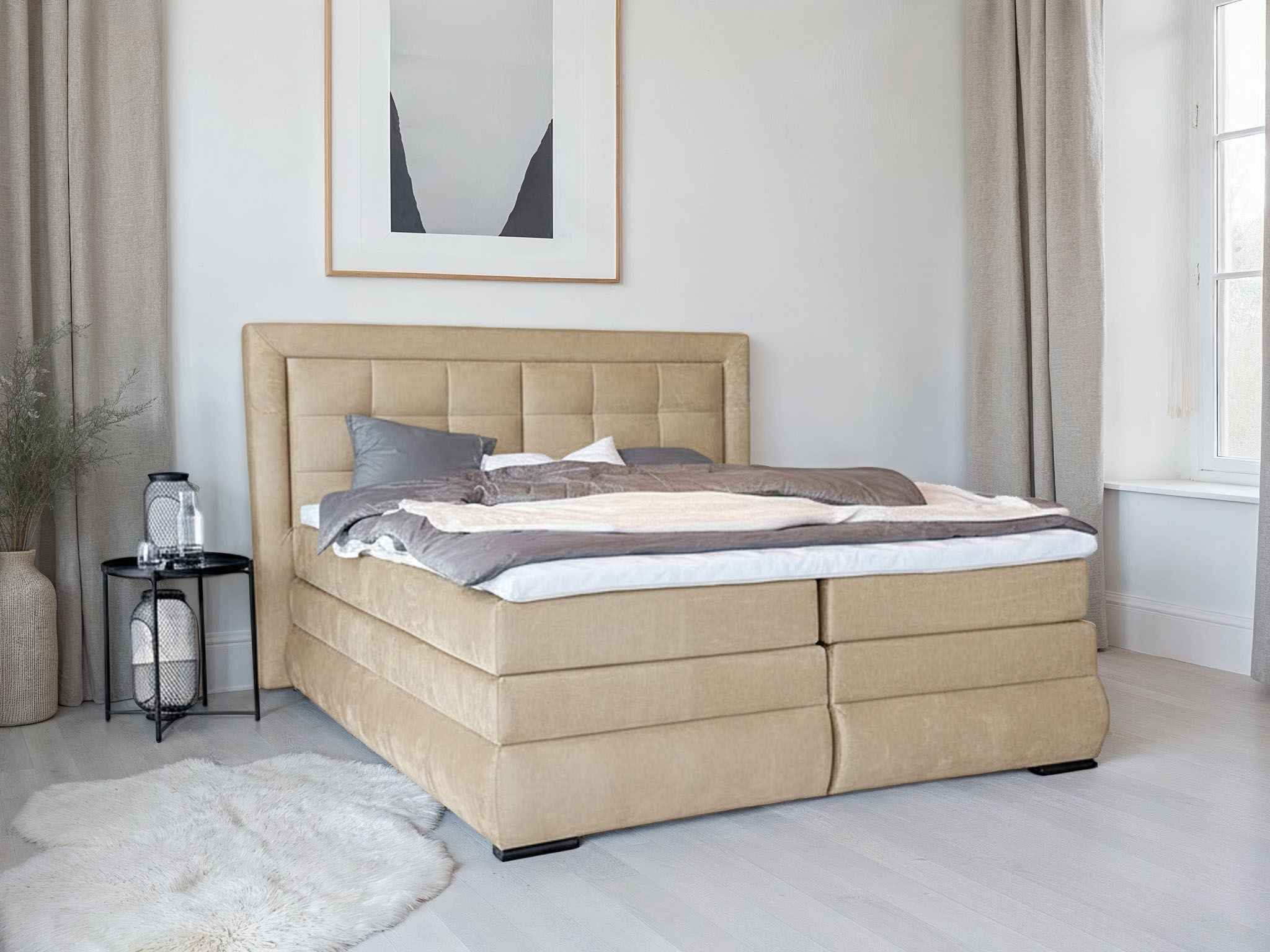OTTO home Boxspringbett »MIVVA in der Breite 180cm, inkl. Bettkasten & Topper« in H3, H4 oder Hmix H3/H4, wahlweise mit oder ohne LED-Leuchten