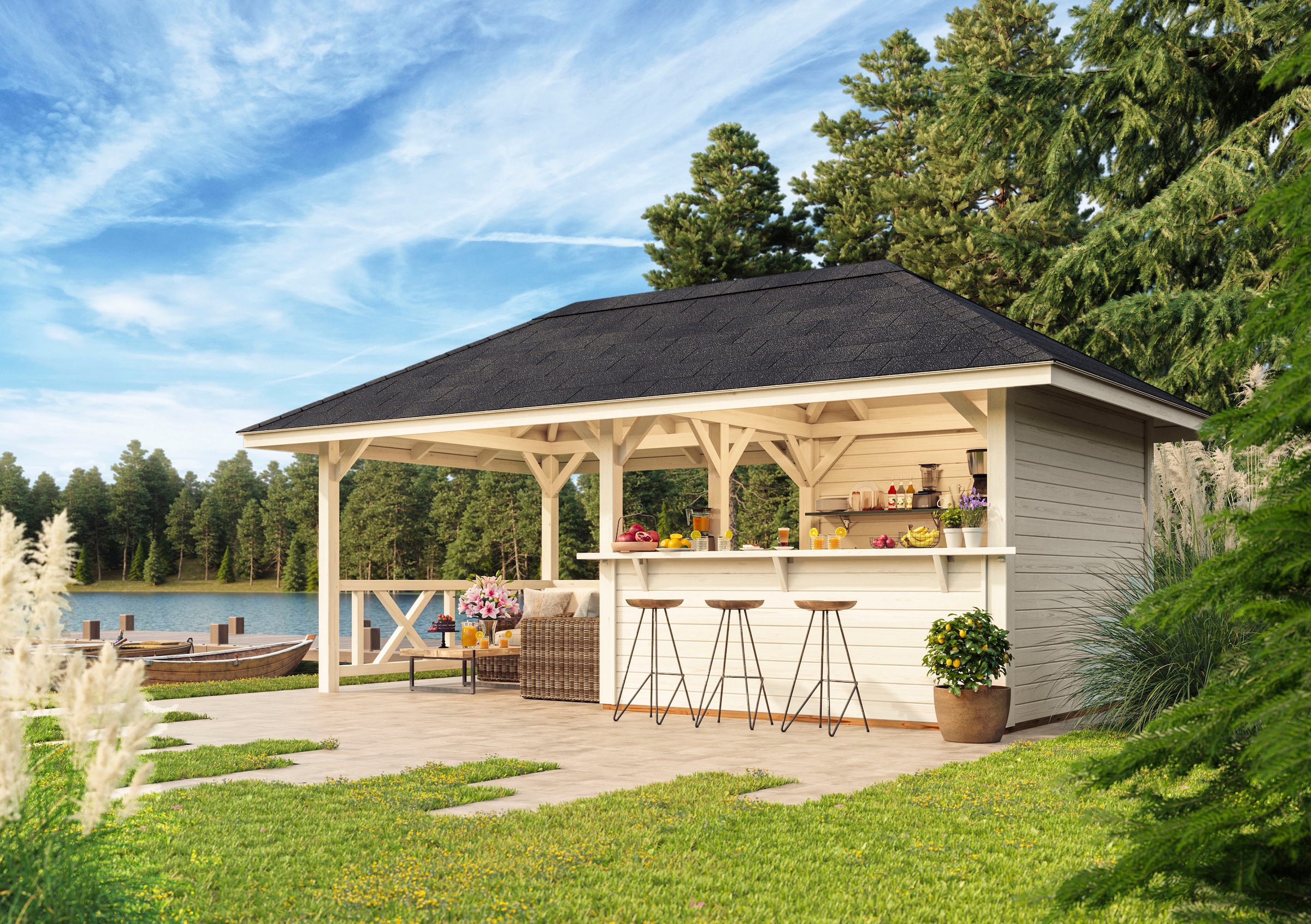 Palmako Holzpavillon "Bianca 16,6 m² Set 3", BxTxH: 588x300x323 cm günstig online kaufen