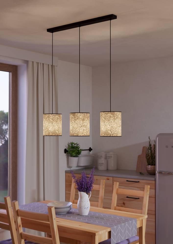 "EGLO Hängeleuchte ""BUTTERBURN"", schwarz (schwarz beige, grün), 3, Ø 0cm H: 110cm, 1 Stk., Leuchten, Pendelleuchte, Esszimmerlampe, Textil mit