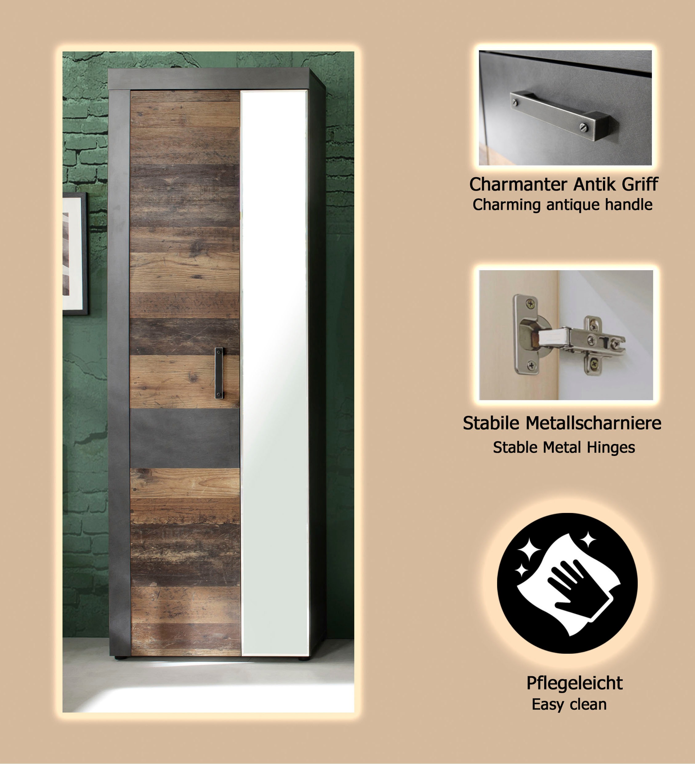 INOSIGN Garderobenschrank »Ilana«, Garderobenschrank mit 2 Türen - (B/T/H) 65/34/192 cm