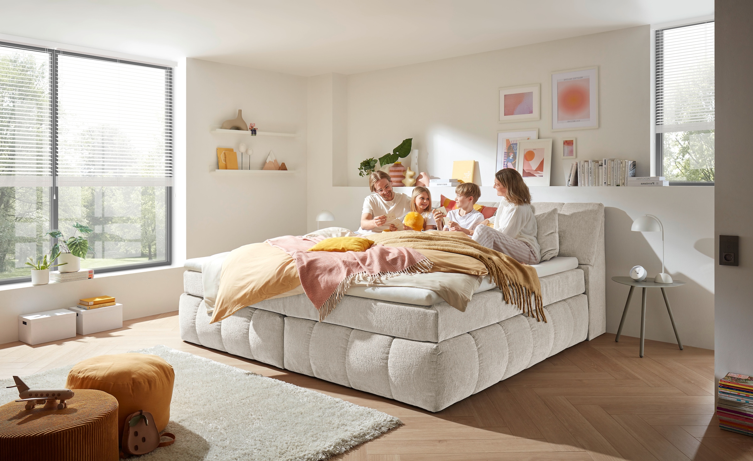 ED EXCITING DESIGN Boxspringbett »Elkford, Familienbett in der Größe 240x200cm« inkl. Stauraum im Kopfteil