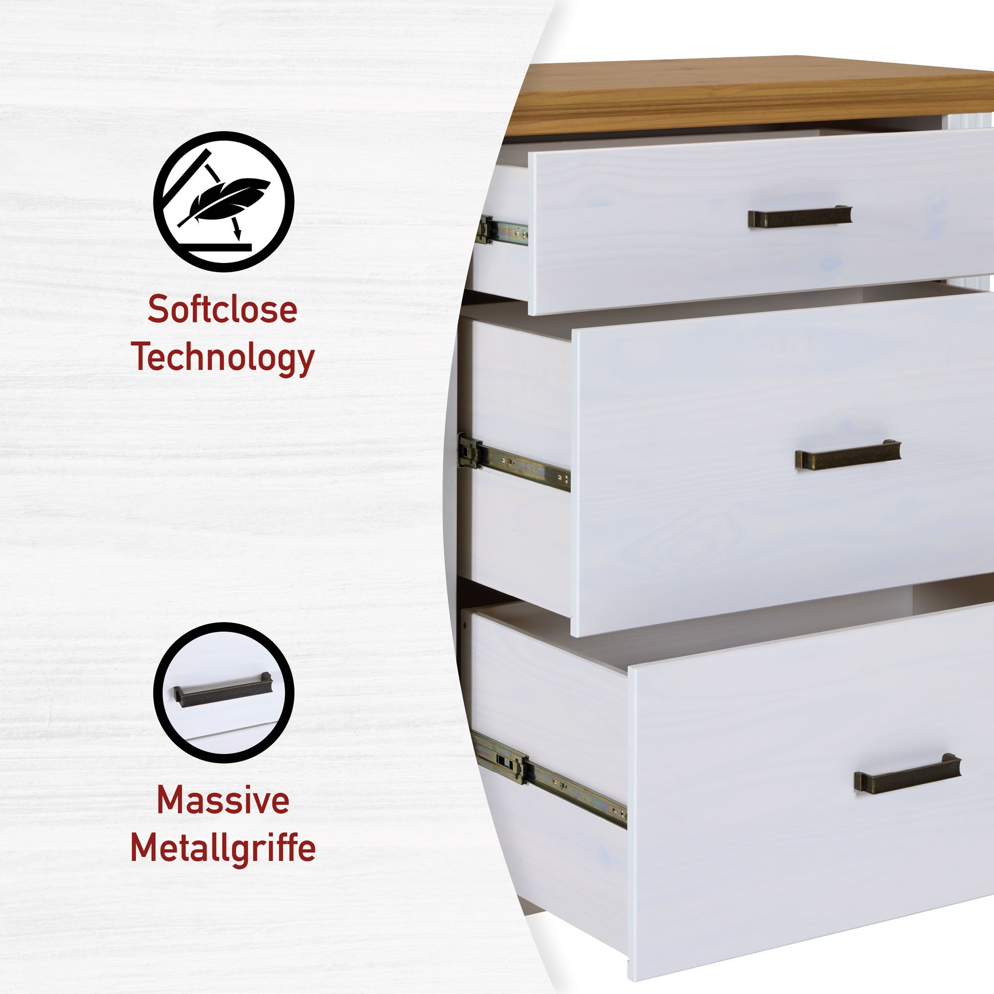 Inter Link Schubkastenkommode »Kommode Maluno« 1 Stk. tlg. Kiefer Massiv, Soft-Close, Stauraum, BxTxH: ca. 93 x 48,3 x 104 cm