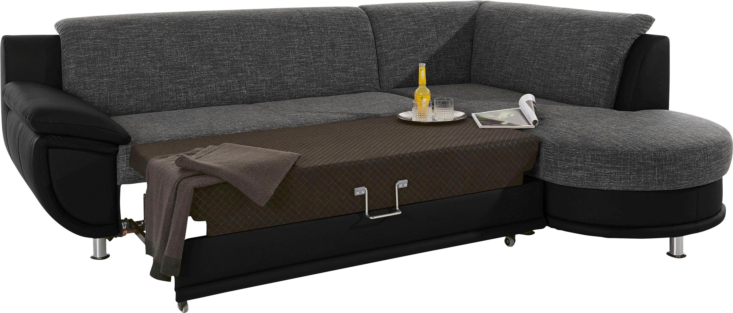 TRENDMANUFAKTUR Ecksofa »Rondo 3, zeitlos und bequem, Materialmix, breite Armlehnen, L-Form«, wahlweise mit Federkern für mehr Komfort, wahlweise mit Bettfunktion