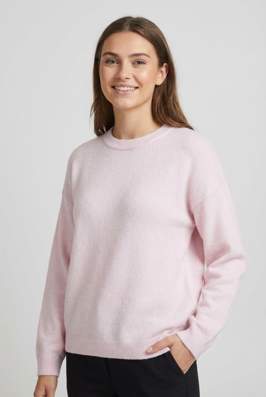Strickpullover VILA "VILIGA L/S O-NECK KNIT TOP - NOOS", Damen, Gr. XXL, cherry blossom detail:melange, Strick, Obermaterial: 97% Polyester, 3% Elasthan, meliert, relaxed fit normal, Rundhals, Rippbündchen, Pullover Strickpullover, Materialmix, relaxed fi