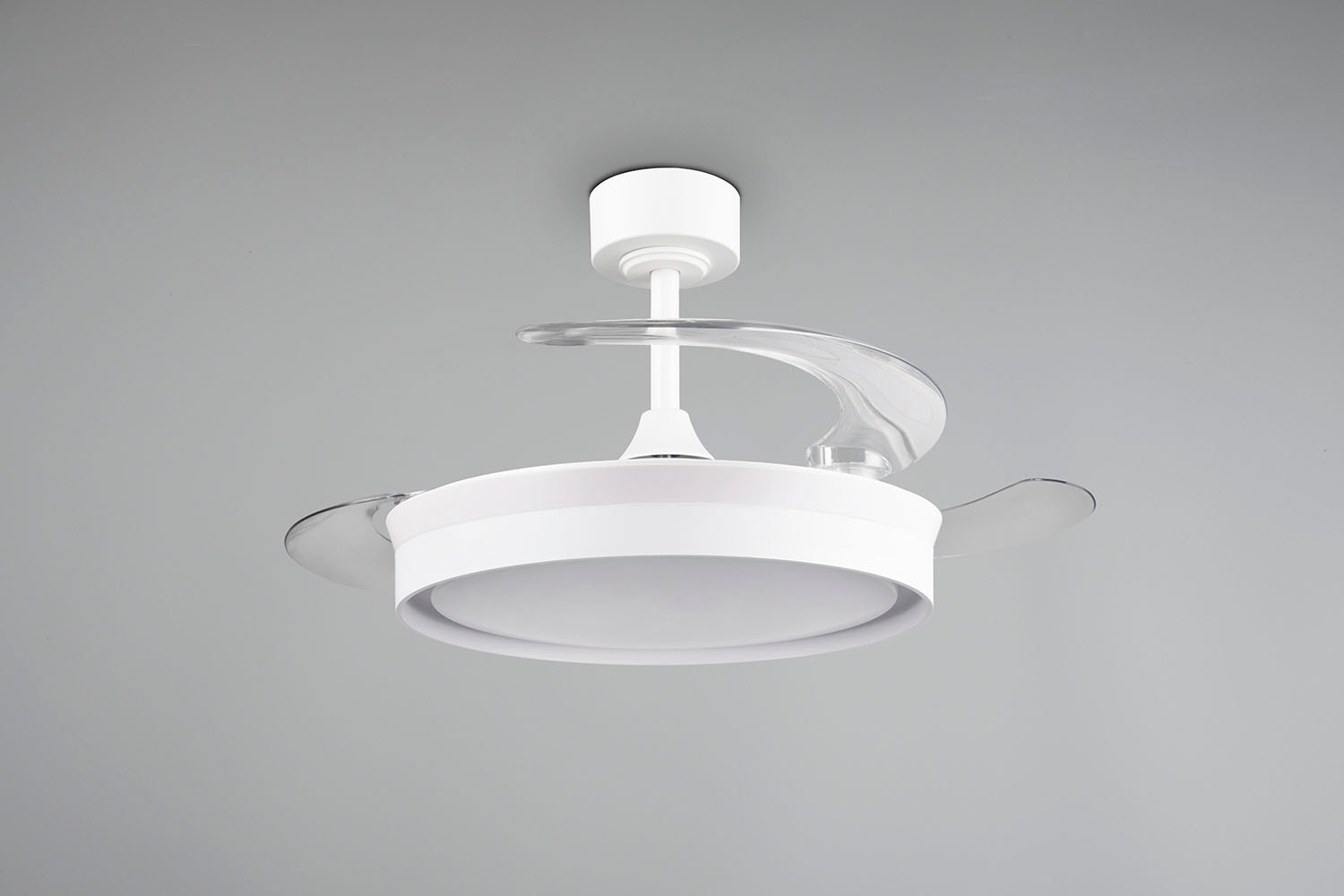 REALITY Leuchten LED Deckenleuchte »KERAVA mit Ventilator, Deckenventilator mit ausklappbaren Flügeln 30W« LED-Board 1 Stk. Farbwechsler | warmweiß - kaltweiß Ø 46 - 106 cm (aufgeklappt), 6 Stufen, LED 30W CCT dimmbar Timer