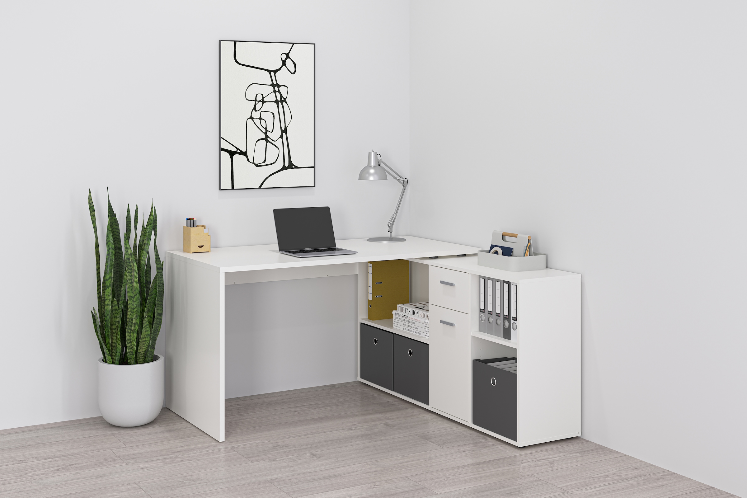 FMD Eckschreibtisch "Lexo" Schreibtisch/Sideboard viel Stauraum, beidseitig günstig online kaufen