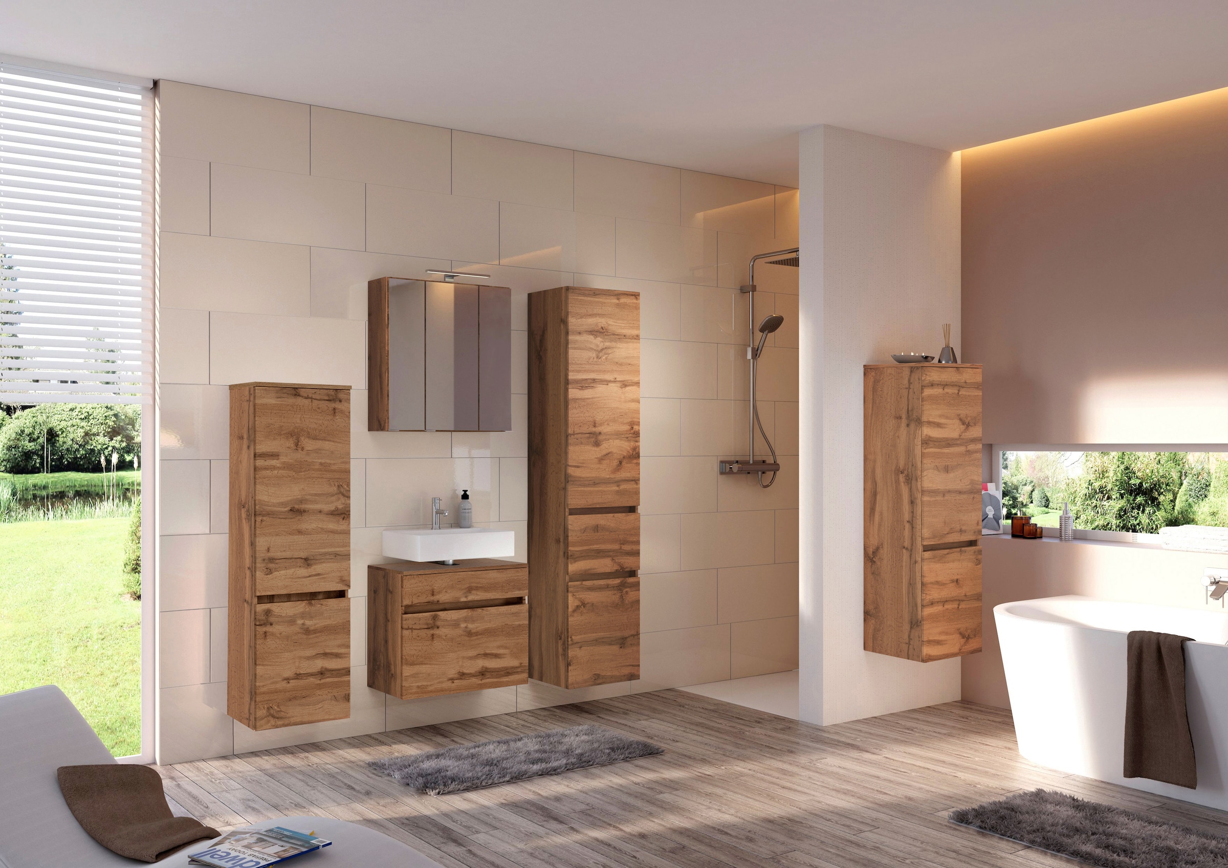 welltime Spiegelschrank »Baabe«, Breite 60 cm, mit 3D-Effekt, dank 3 Spiegeltüren
