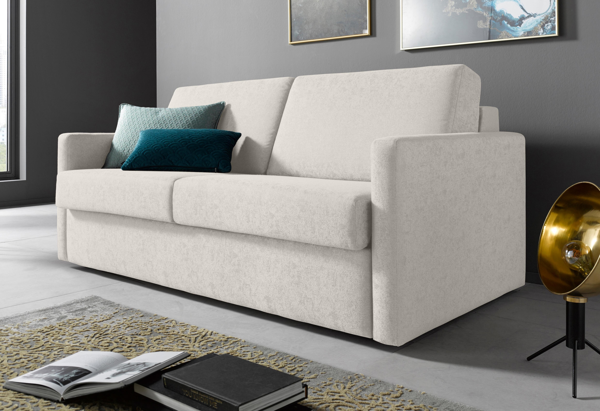 Places of Style Schlafsofa »GOLDPOINT 182cm, Dauerschläfer, Liegefläche 140/200 cm,«, 3-Sitzer mit Bettfunktion, Bonell-Federkernmatratze