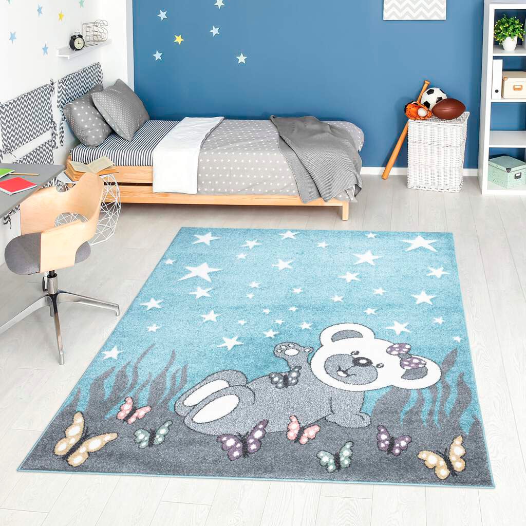 Carpet City Kinderteppich »ANIME916«, rechteckig, Kinderzimmer Teppich Modern mit Mond, Blumen, Wolken, Creme, Multi