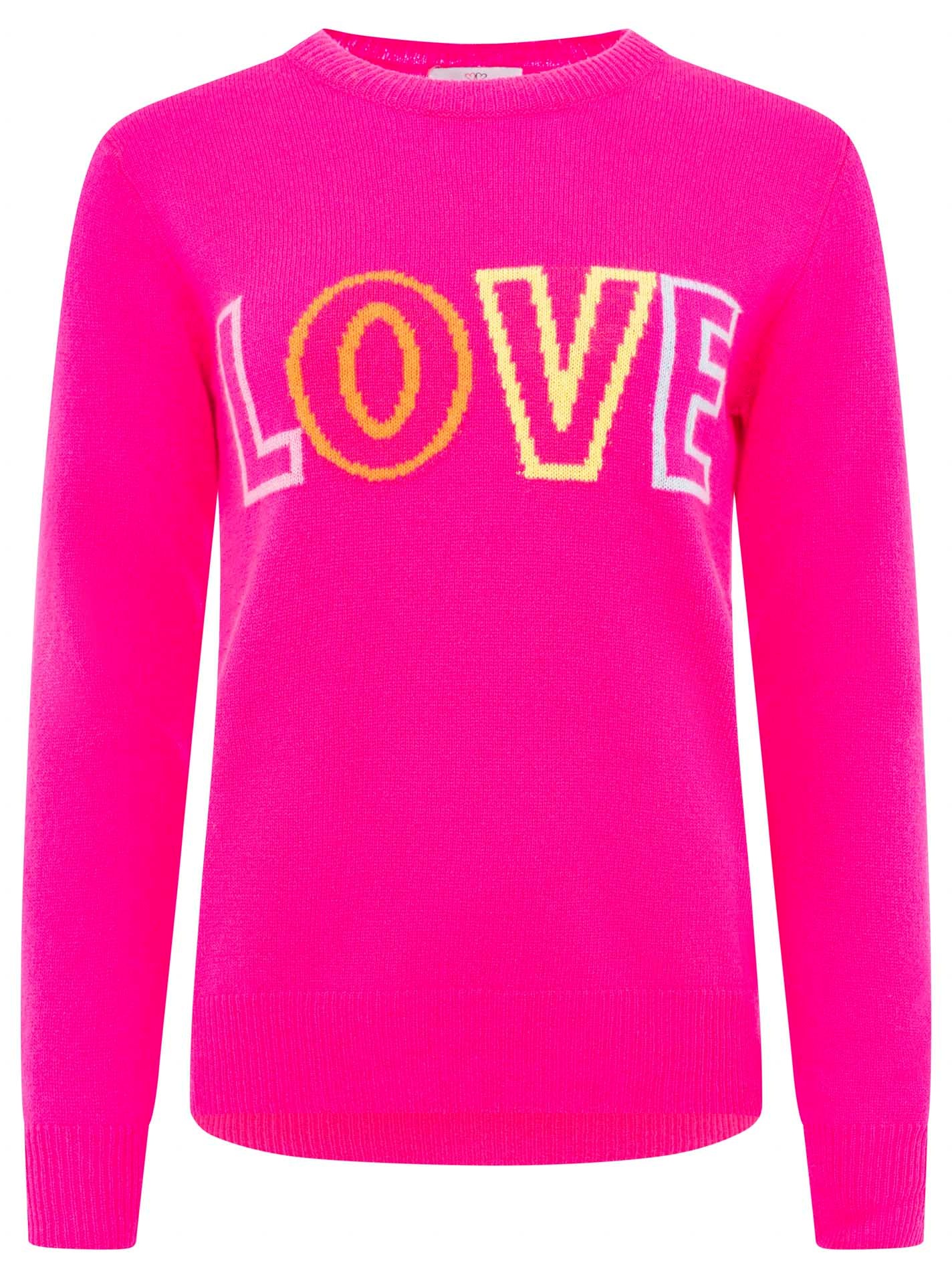 Thumbnail - Zwillingsherz Kaschmirpullover ""LOVE" wording" Rundhals, mit LOVE Aufschrift in Neonfarbe
