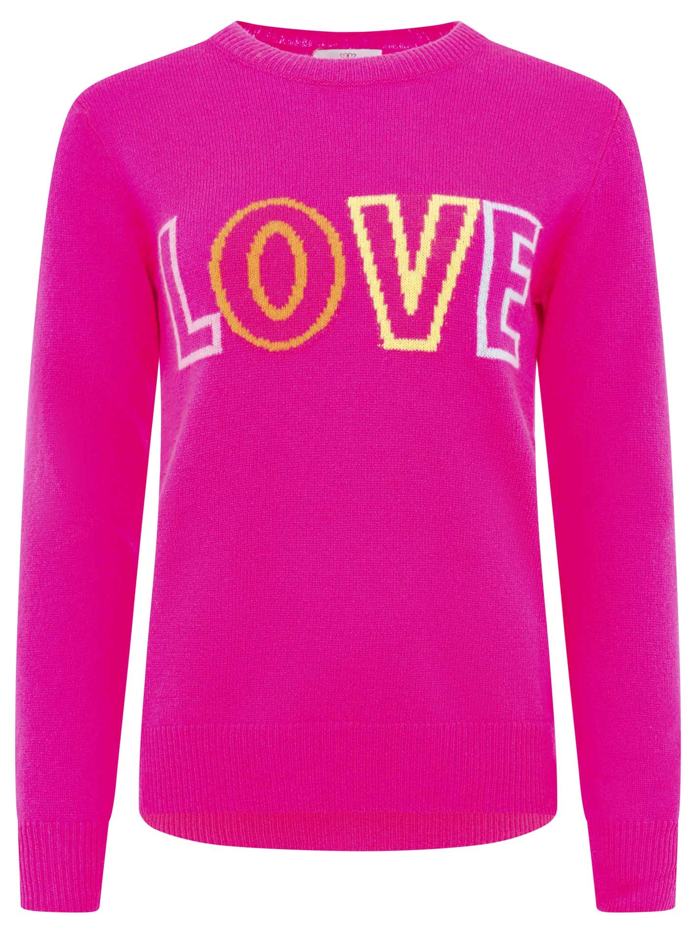 Thumbnail - Zwillingsherz Strickpullover ""LOVE" wording" Rundhals, mit LOVE Aufschrift in Neonfarbe